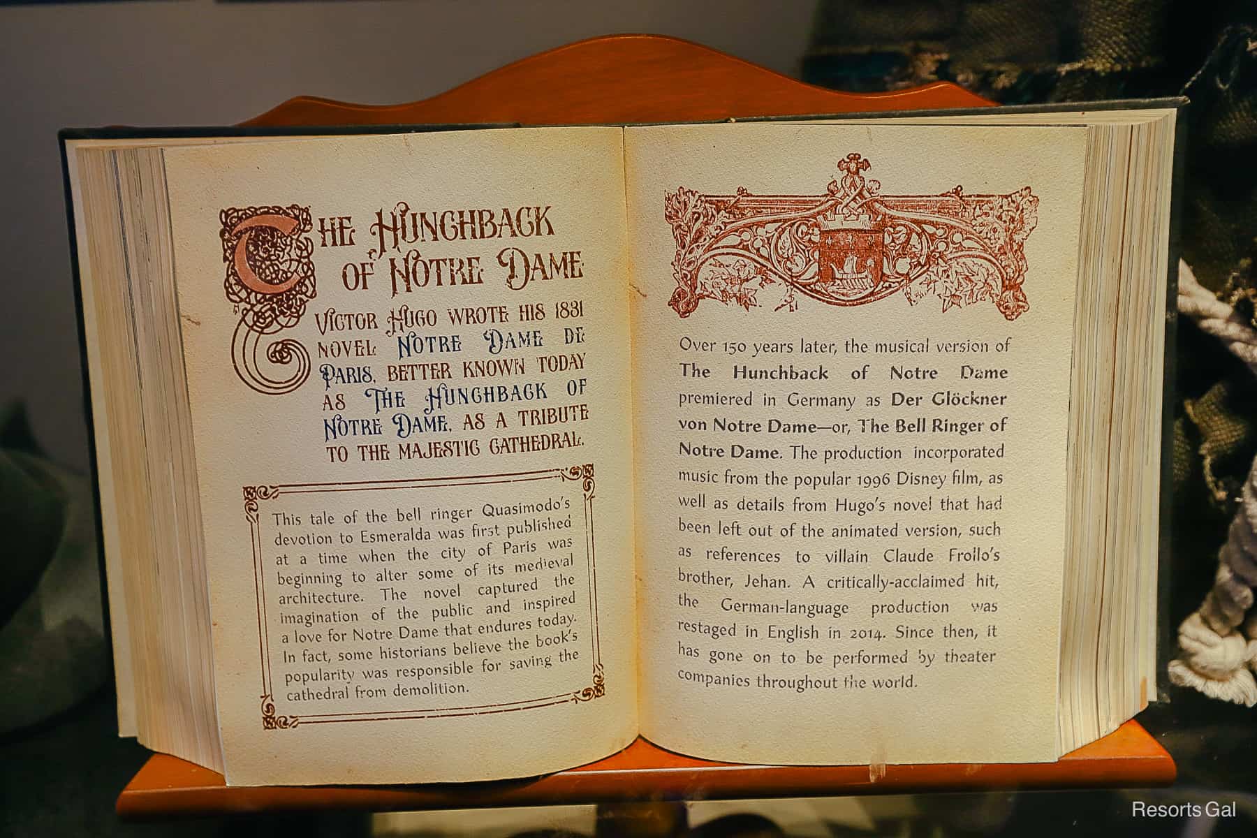 a book that's open showing information about The Hunchback of Notre Dame