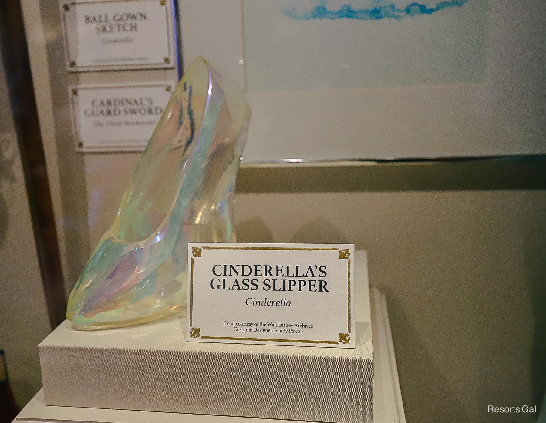 glass slipper in a display case 