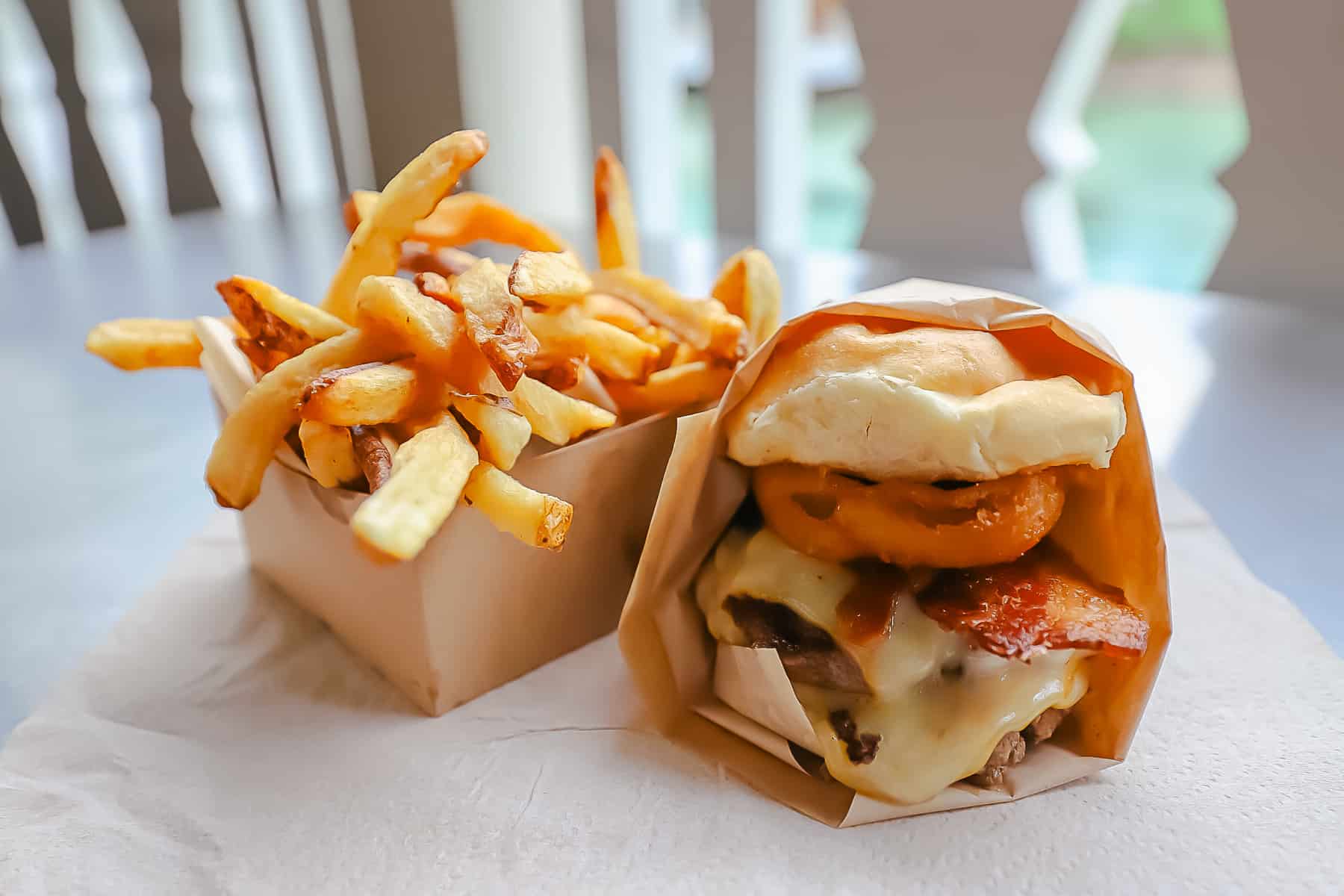 an order of fries and a burger from D-Luxe Burger at Disney Springs 