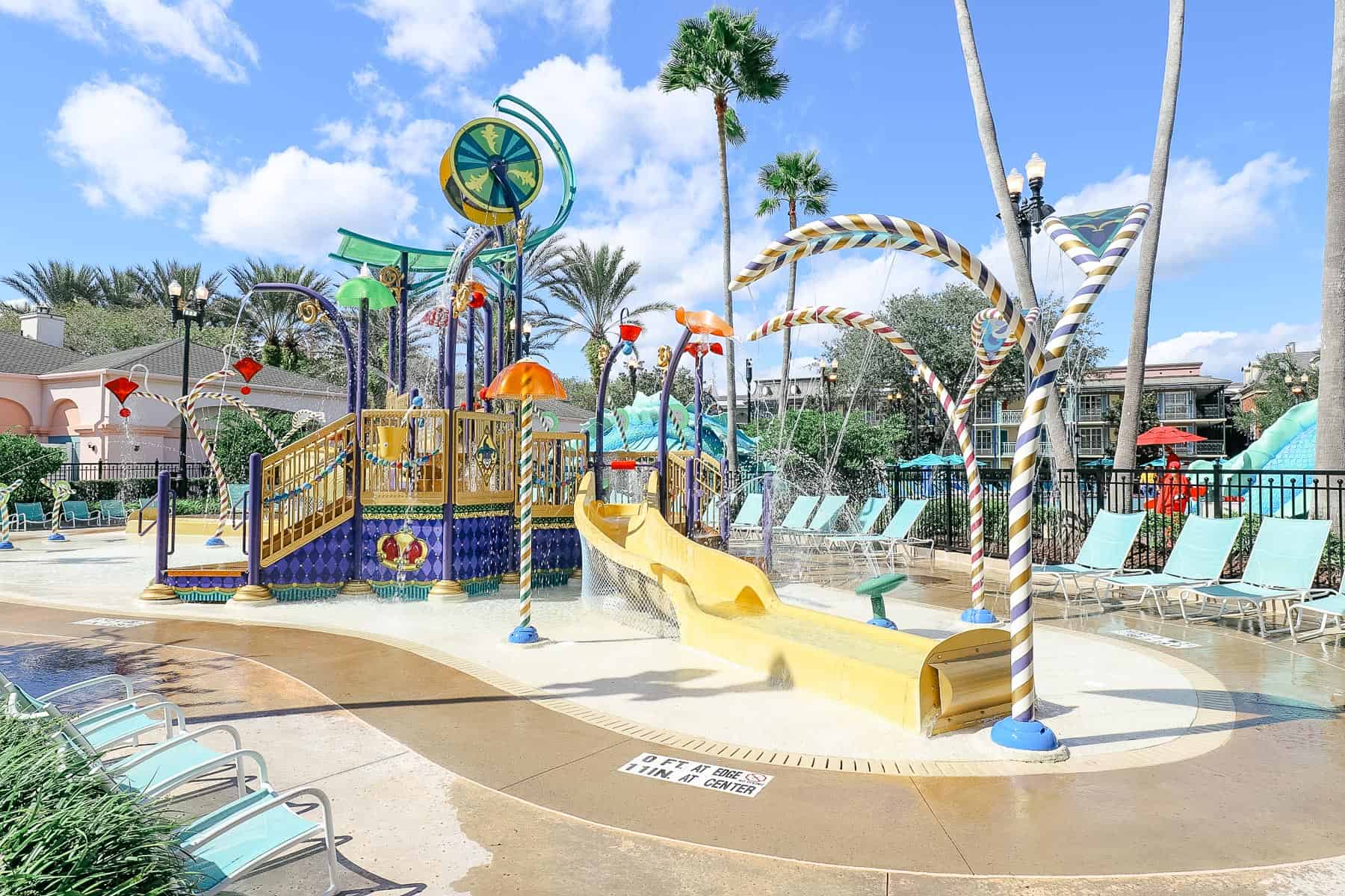 the splash pad at the pool at French Quarter