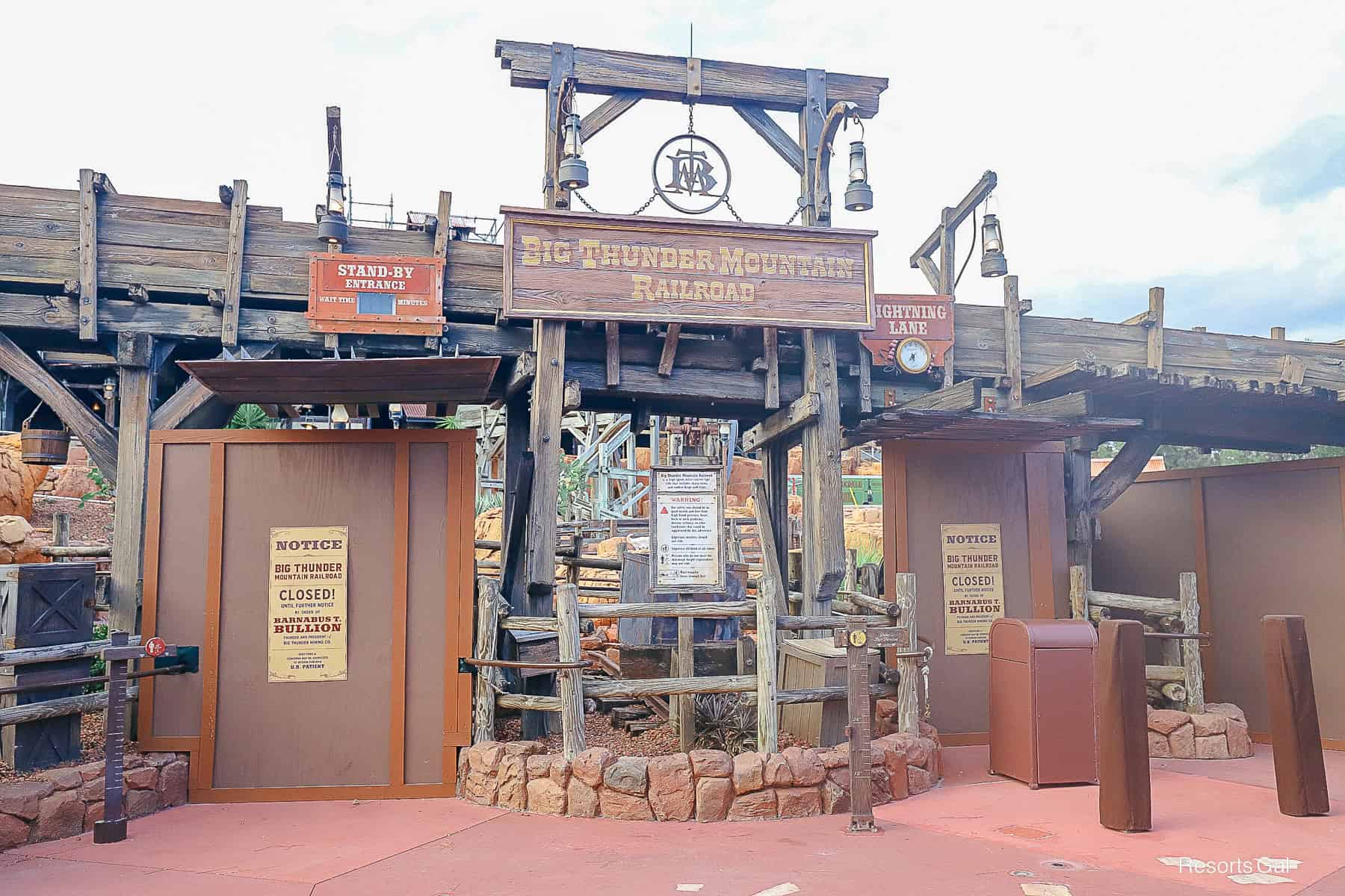 construction walls in front of Big Thunder Mountain Railroad 