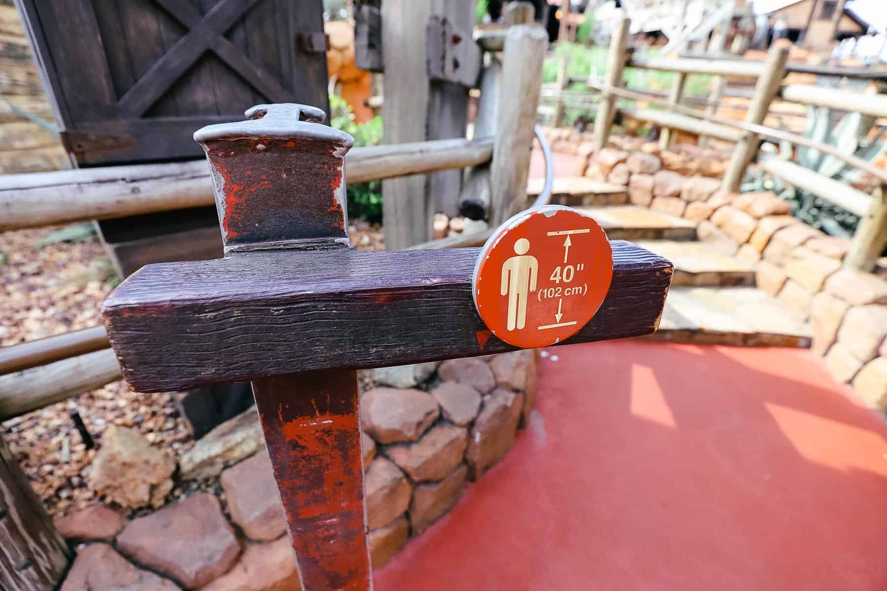 Sign with 40" height requirement for Big Thunder Mountain Railroad 