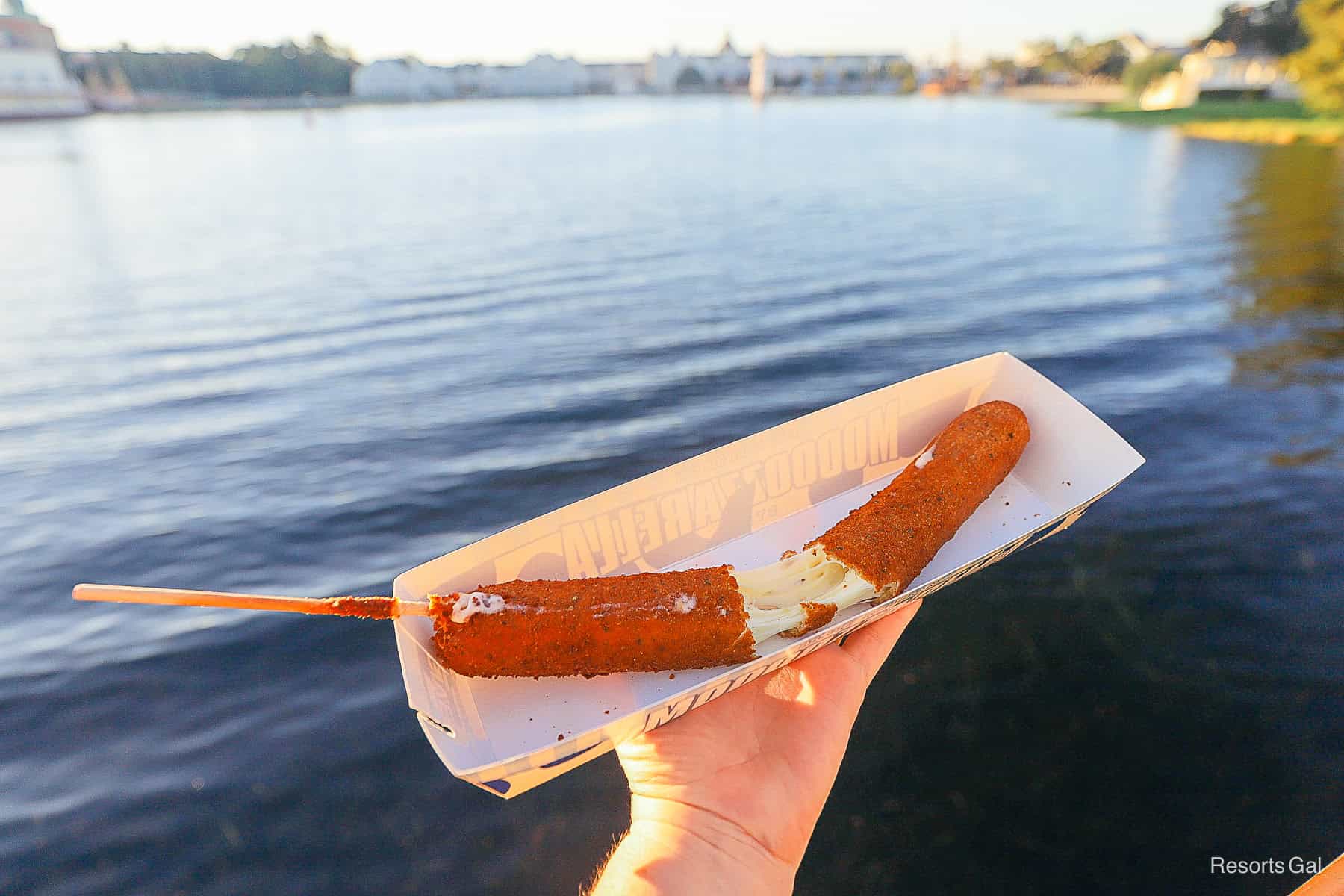 a cheesestick from Disney's Boardwalk pulled apart 
