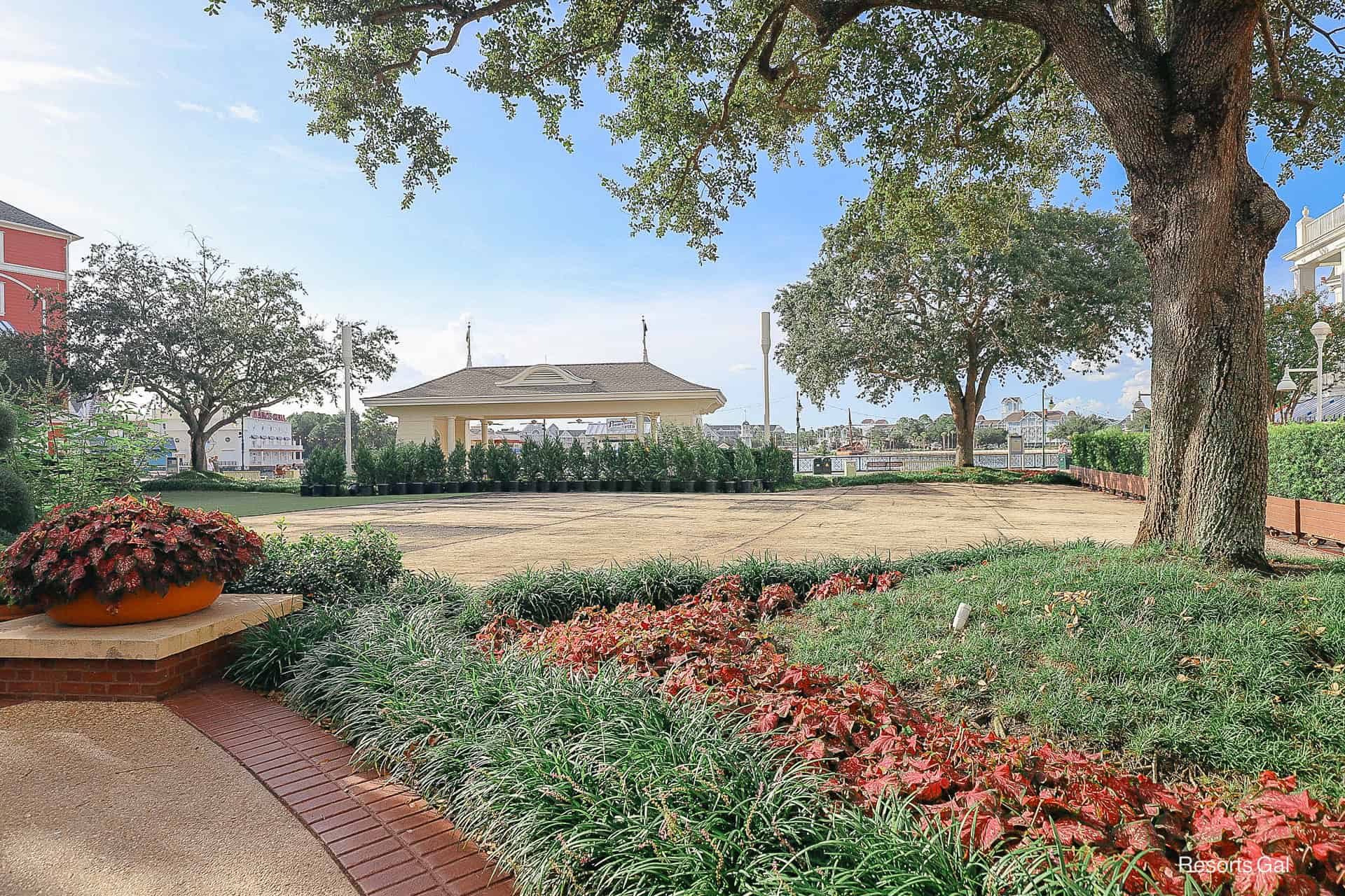 the turf being replaced on the Village Green at Disney's Boardwalk