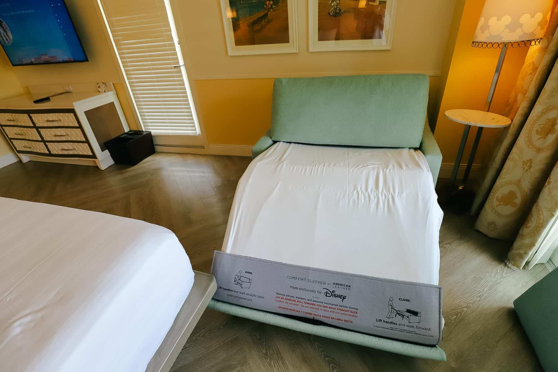 A daybed in pull-out sofa in king size room at Disney's Boardwalk. 