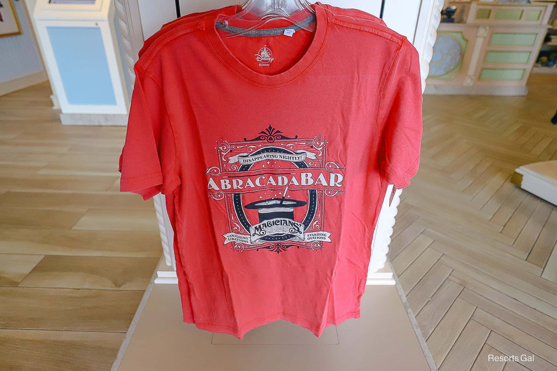 a red t-shrt with the Abracadabar design