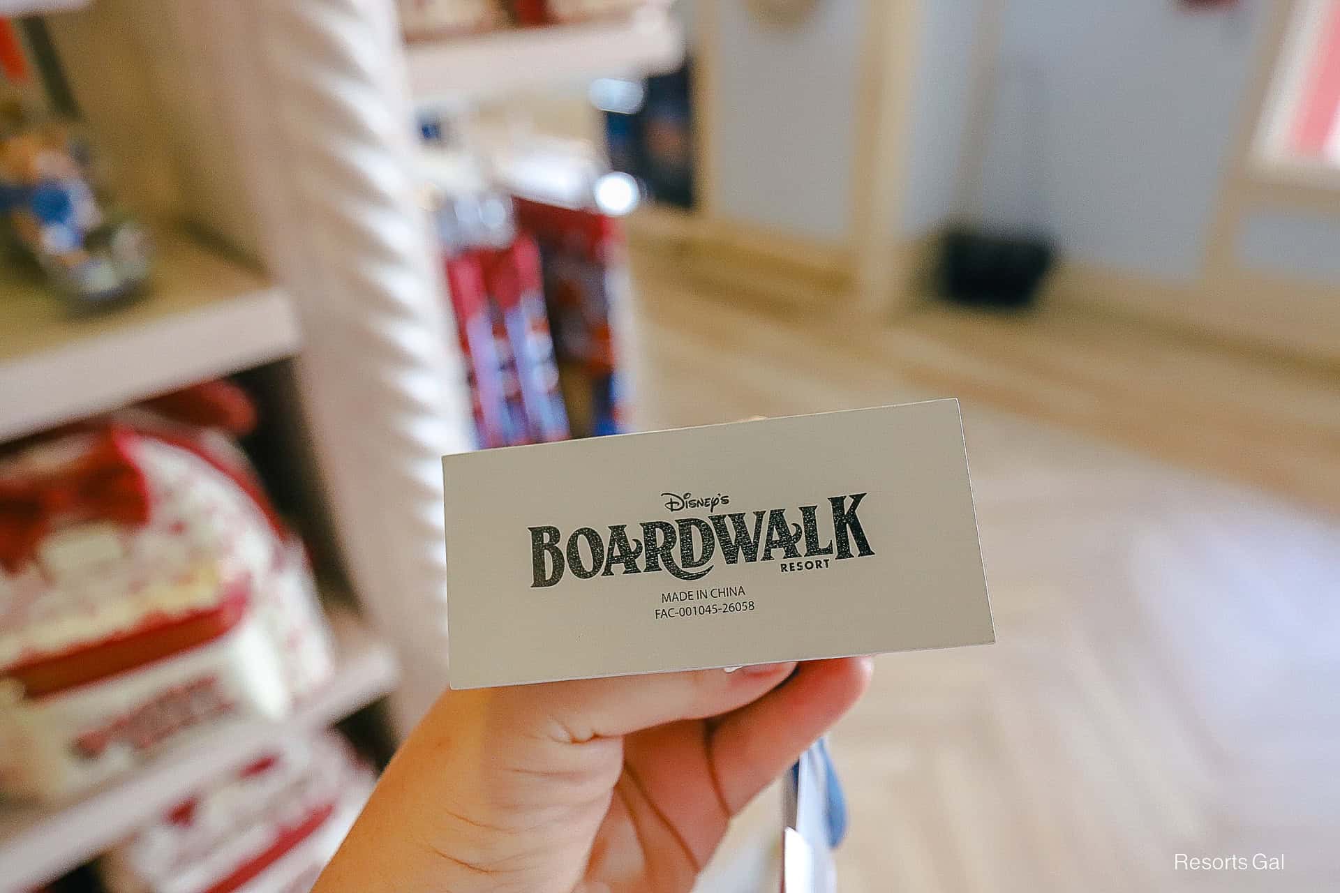 stamp of the Boardwalk's logo on the bottom of the ornament