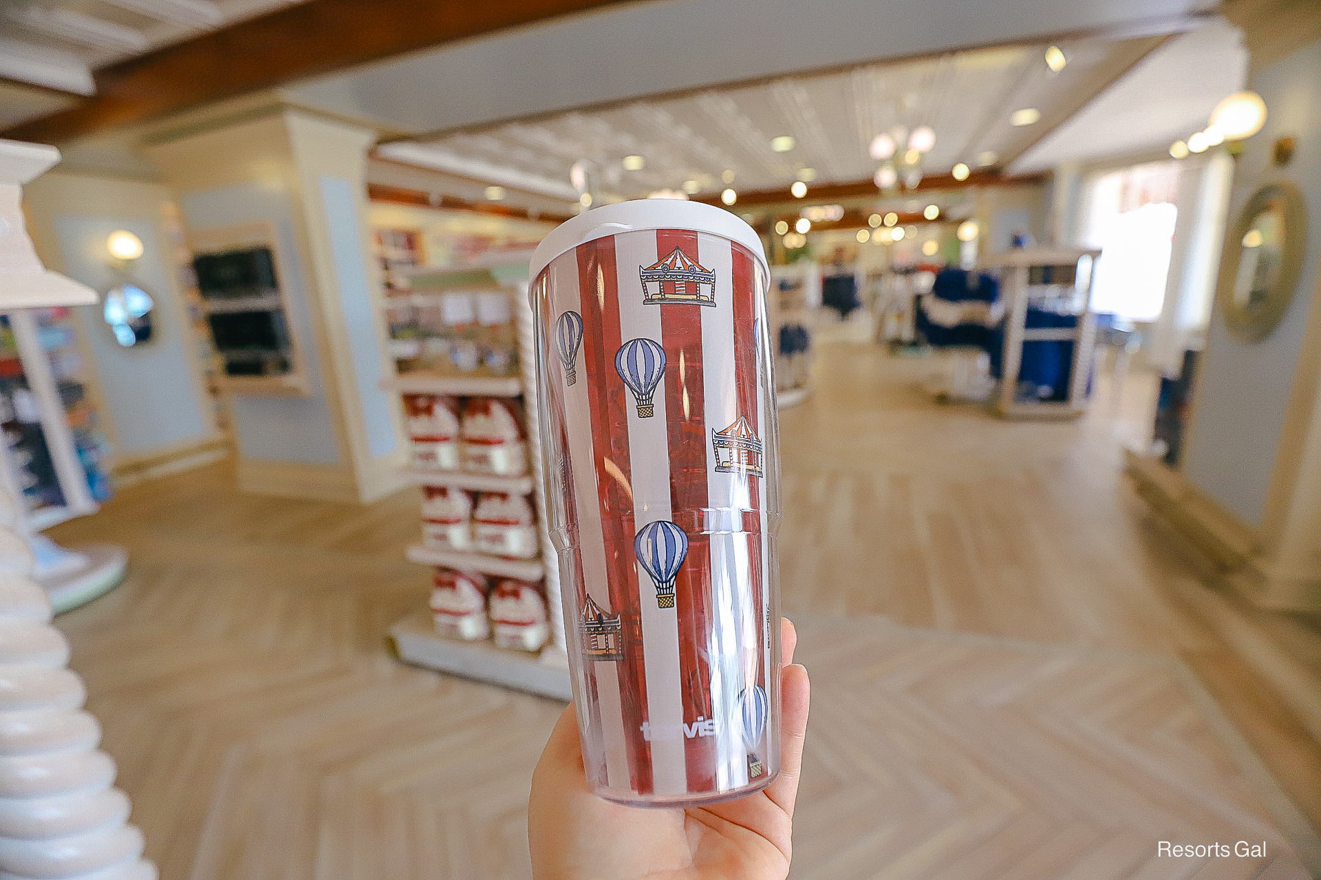 back side of the red and white striped Tervis Tumbler