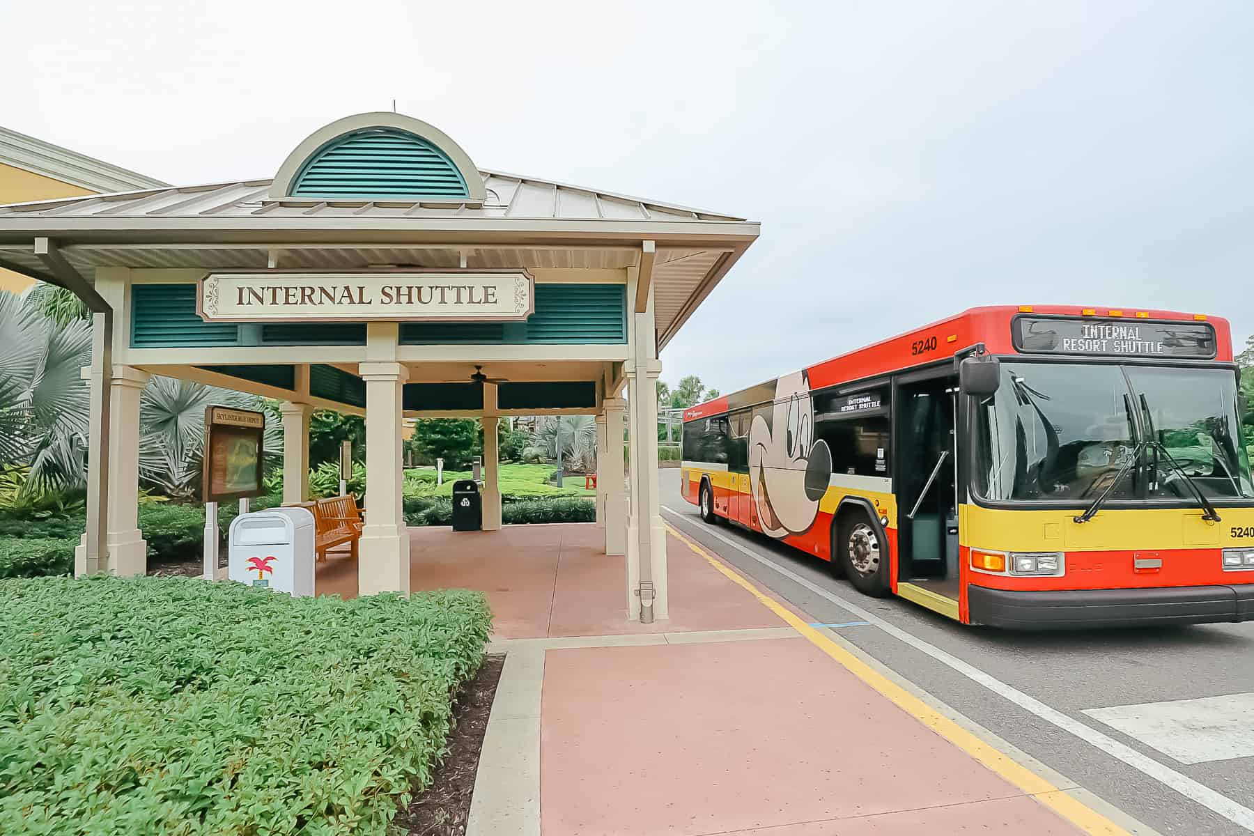 a bus stop at Disney's Caribbean Beach 