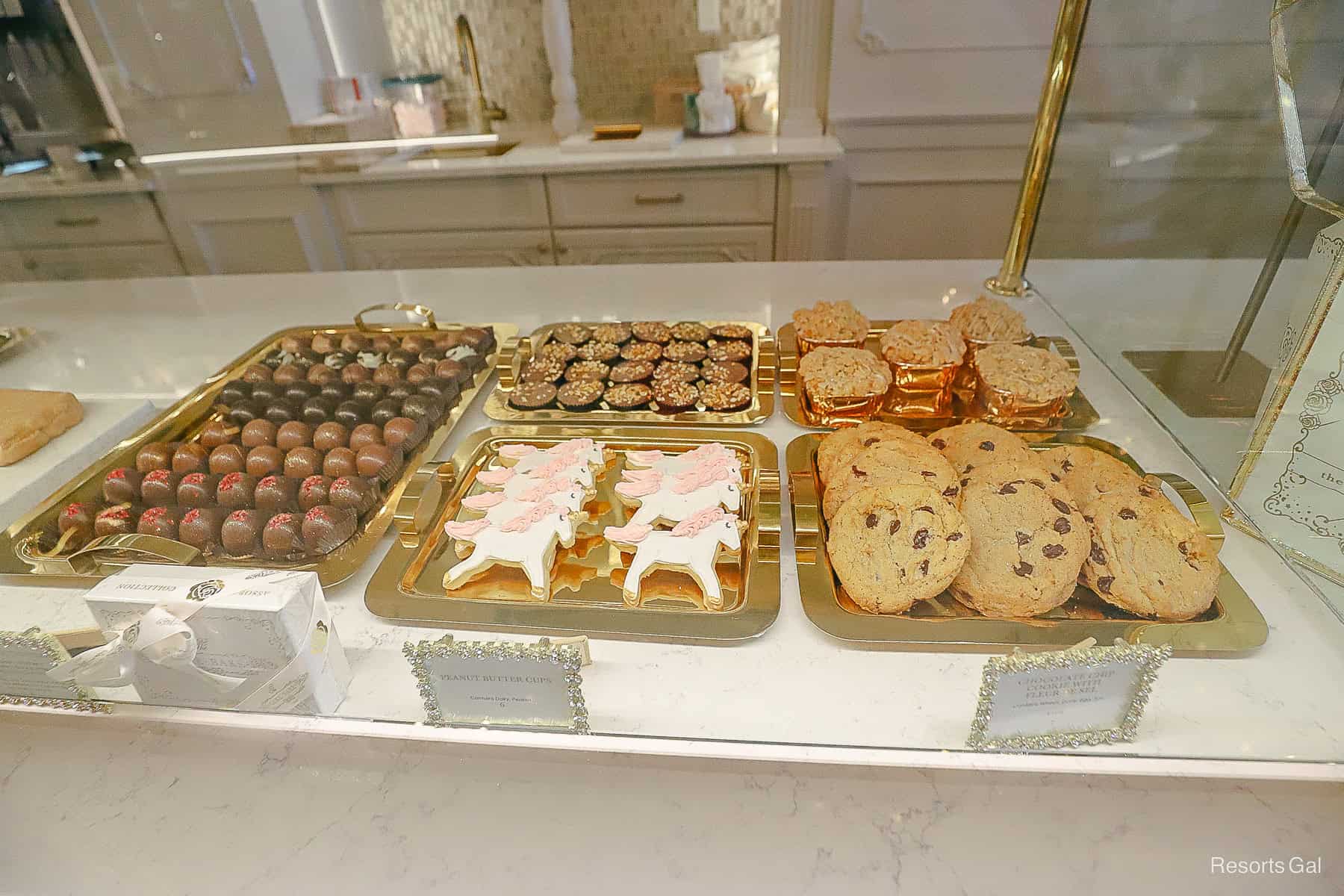 display case with cookies and treats 