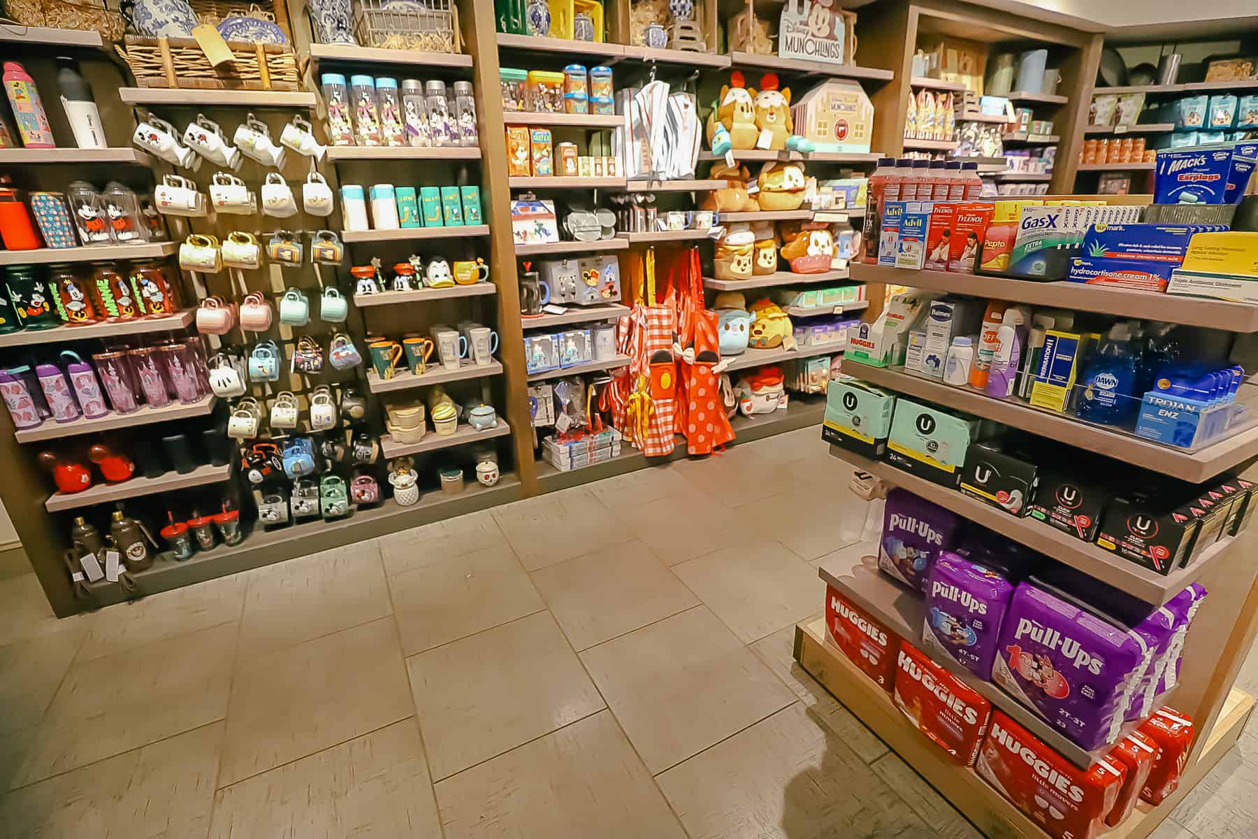 a corner of the Calypso Trading Post gift shop with merchandise displays 