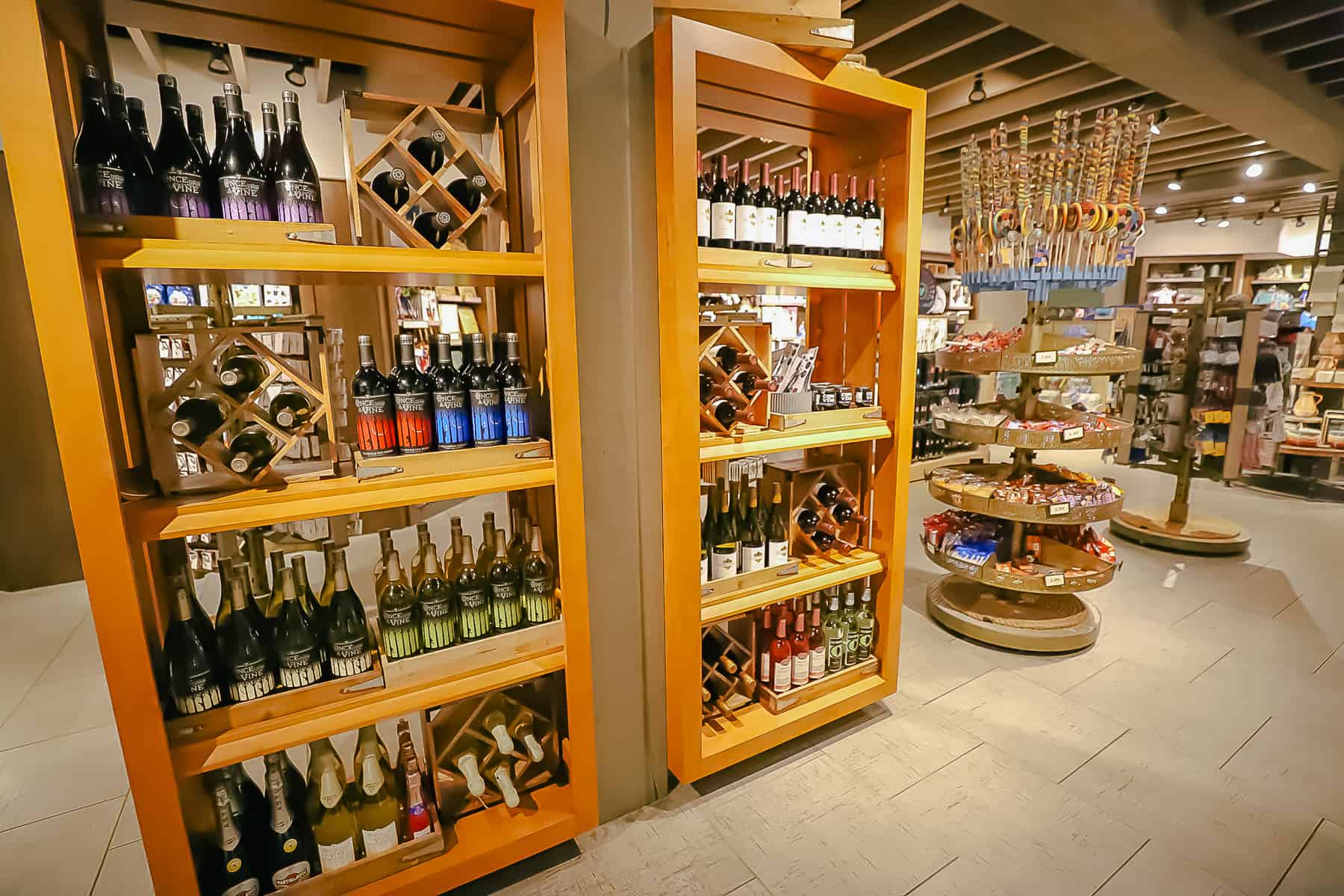 a display case with wine in Calypso Trading Post at Caribbean Beach 