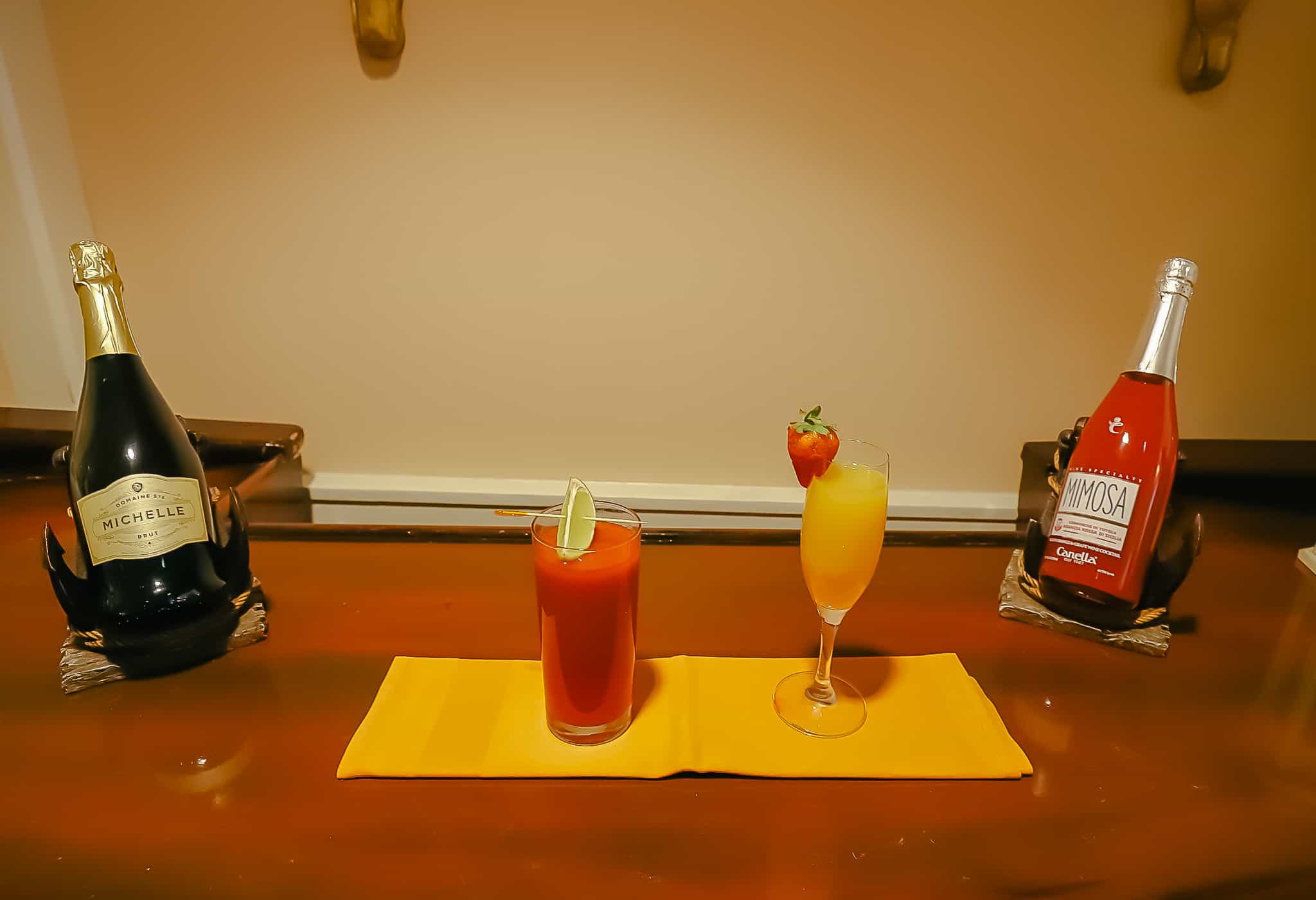 A display that shows the breakfast cocktails at Cape May Cafe. 