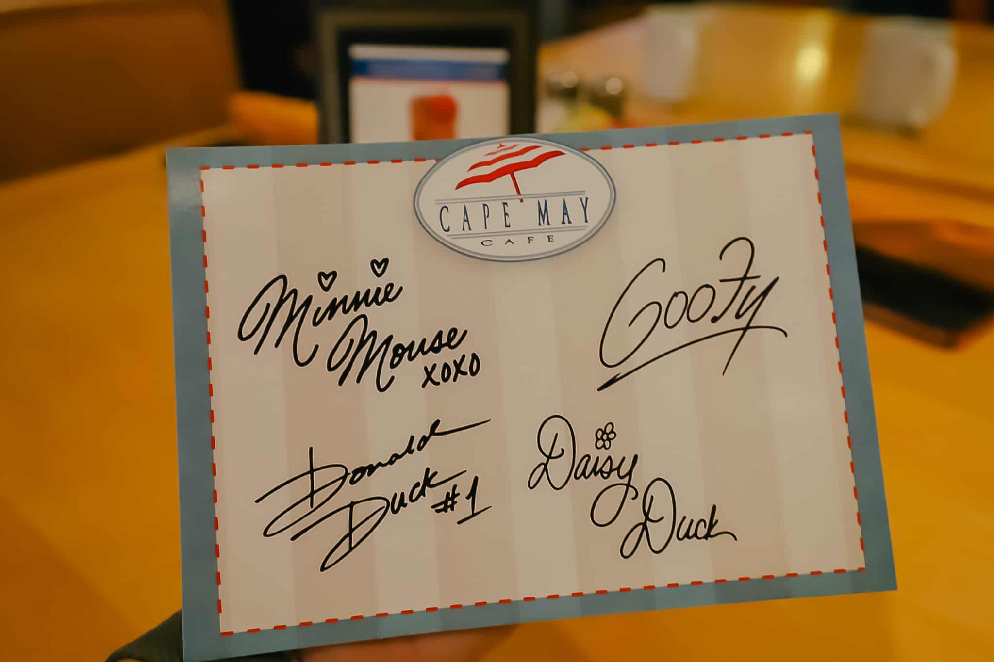 Characters autographs at Cape May Cafe