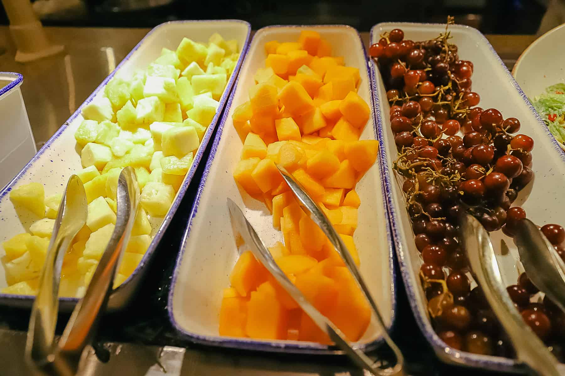 fruit: pineapple, cantaloupe, grapes 