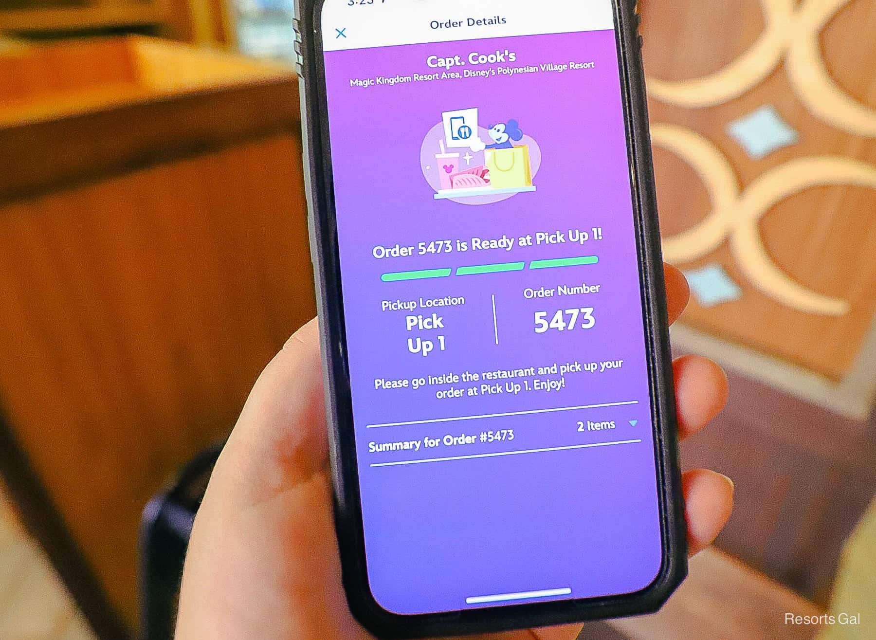 a mobile order screen for Capt. Cook's
