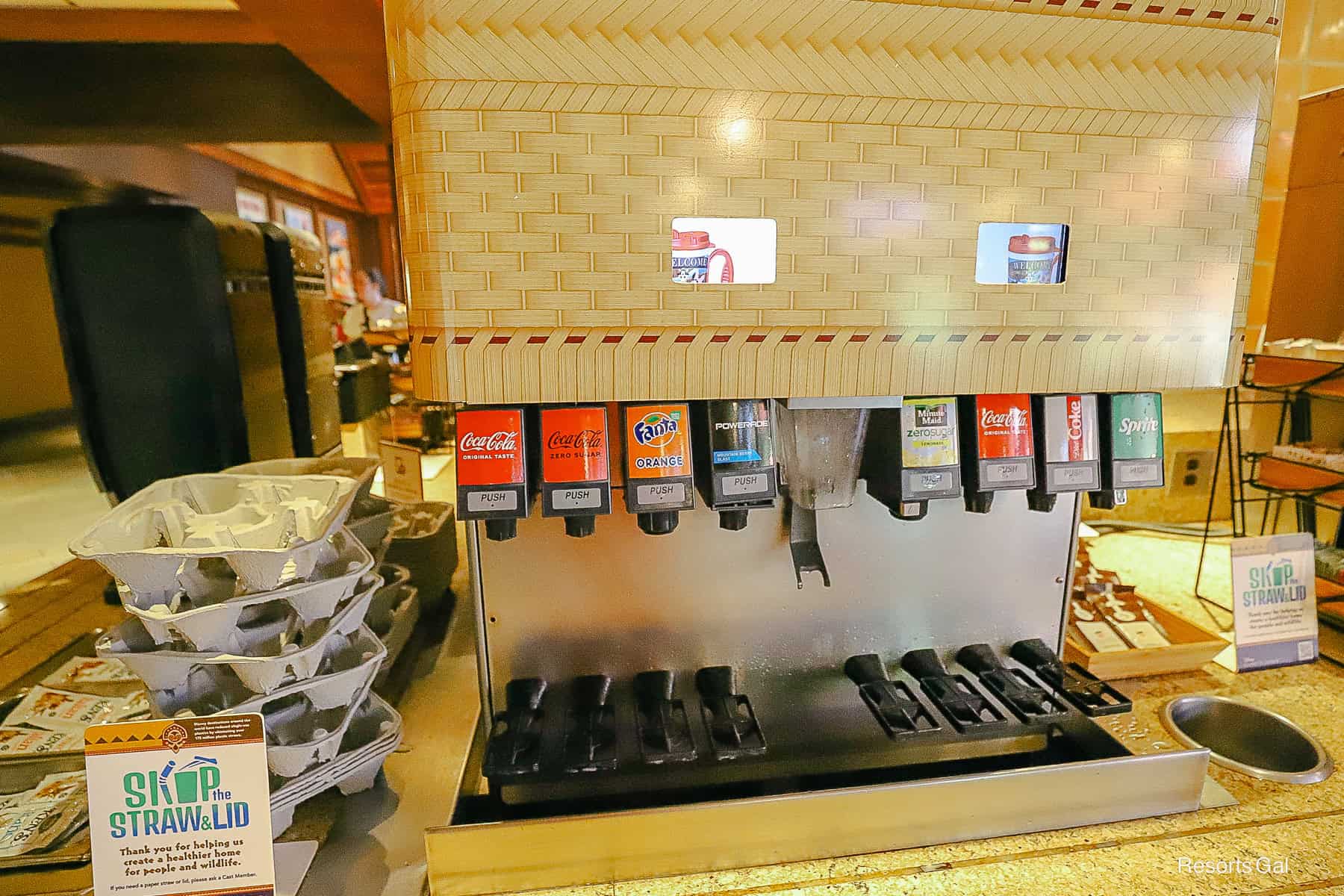 a refillable beverage station at Capt. Cook's