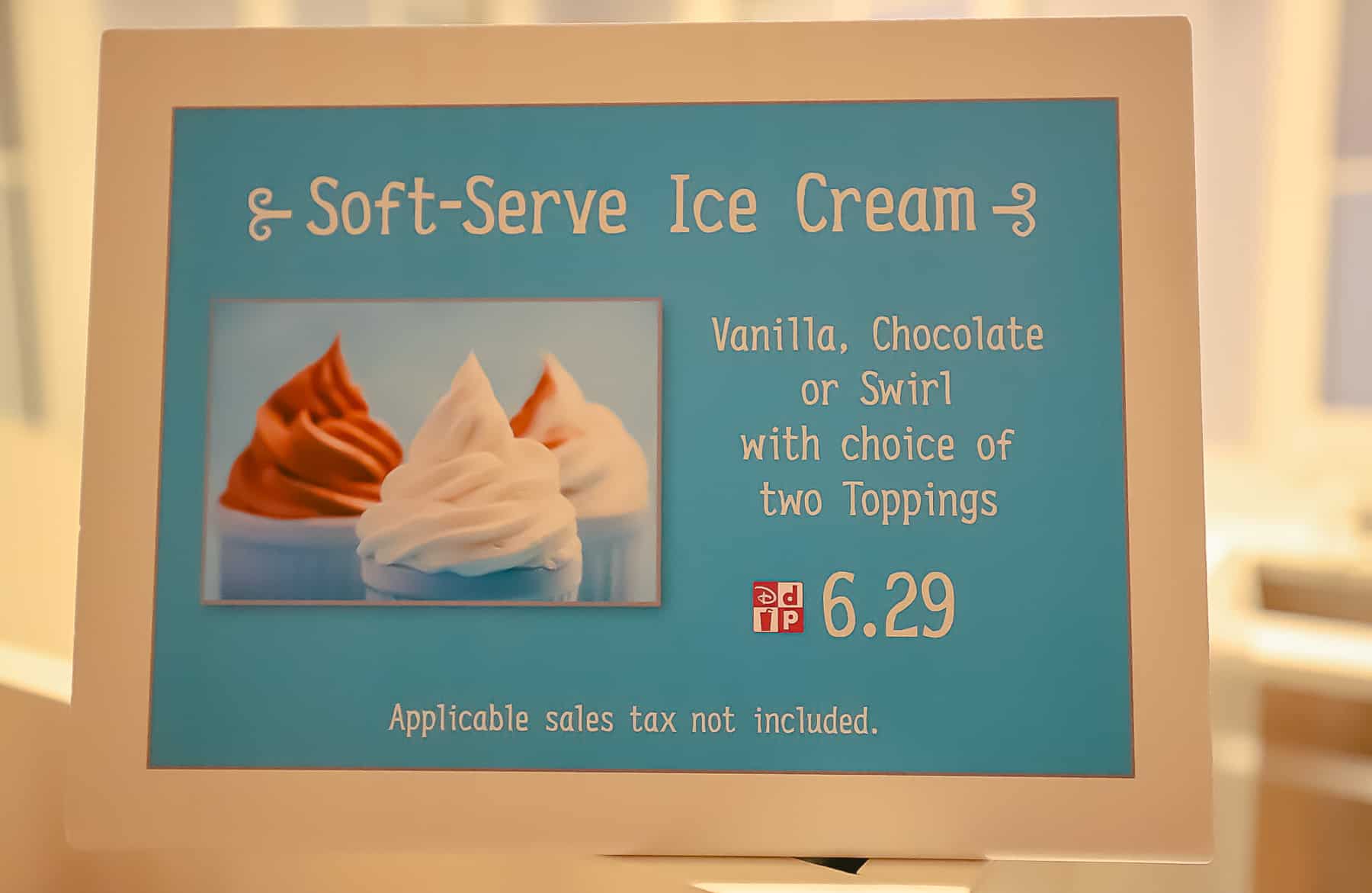 A sign that tells the types of soft-serve ice cream at Centertown Market. 