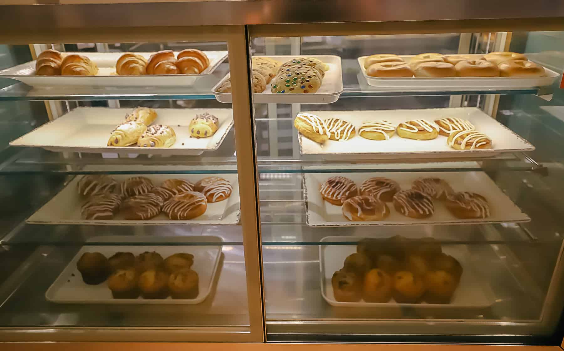 various pastries like donuts, cookies, turnovers, muffins, and cinnamon rolls 