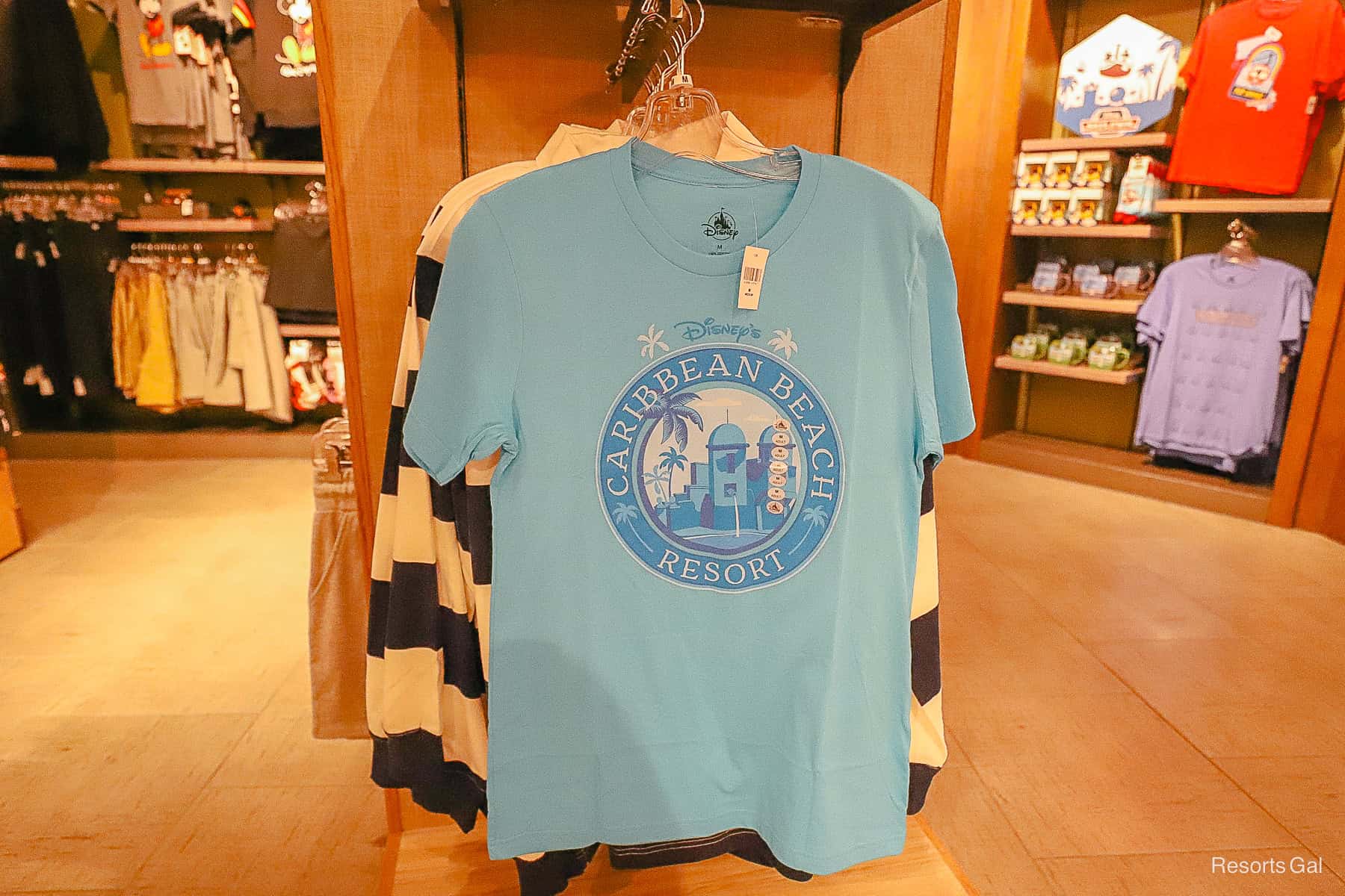 a circle logo shirt in blue with white accents 