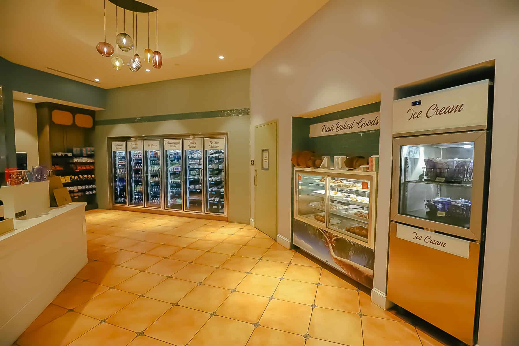 interior of Centertown Market Grab-N-Go shows areas with ice cream, baked goods, and other items. 