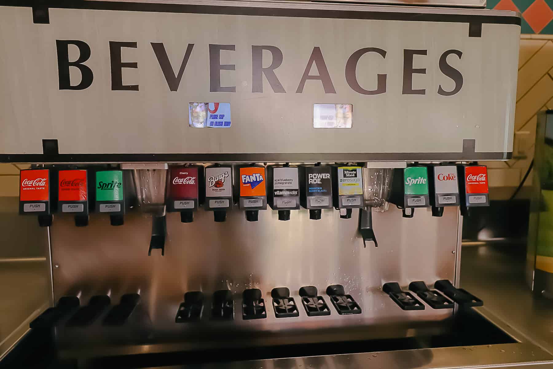 Coca-Cola products at the soda refill 