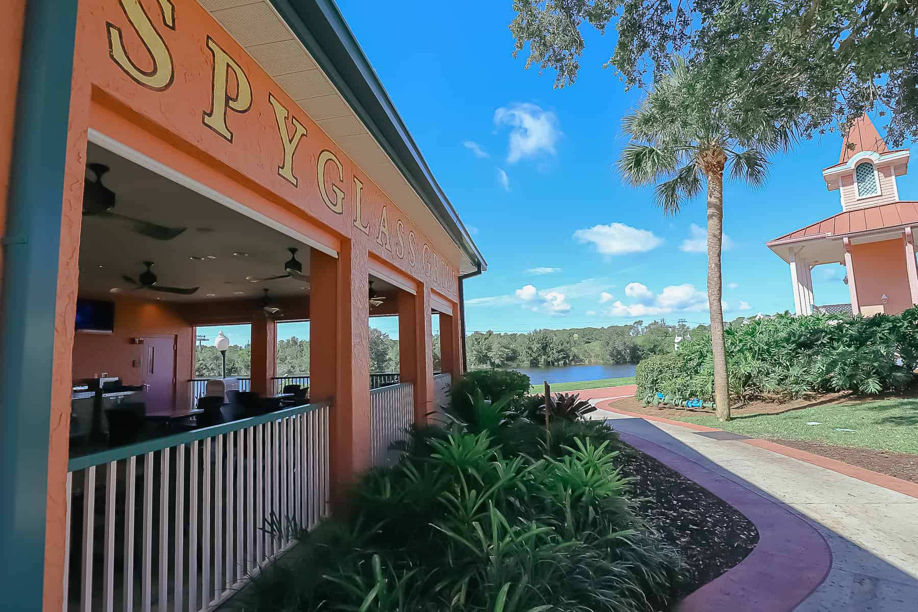 View of the Spyglass Grill looking out to Barefoot Bay 