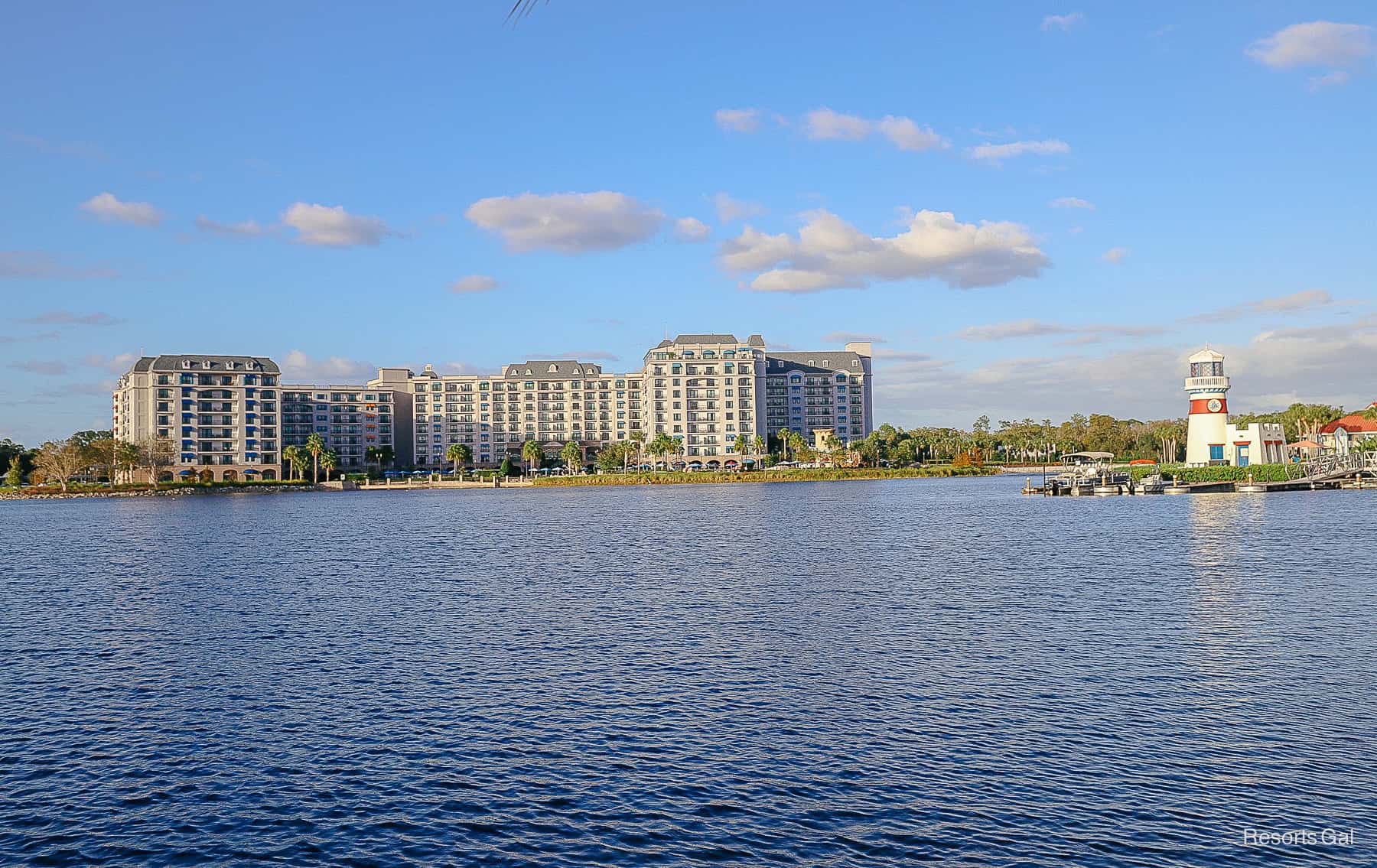 a closeup of Disney's Riviera Resort as it sits on Barefoot Bay