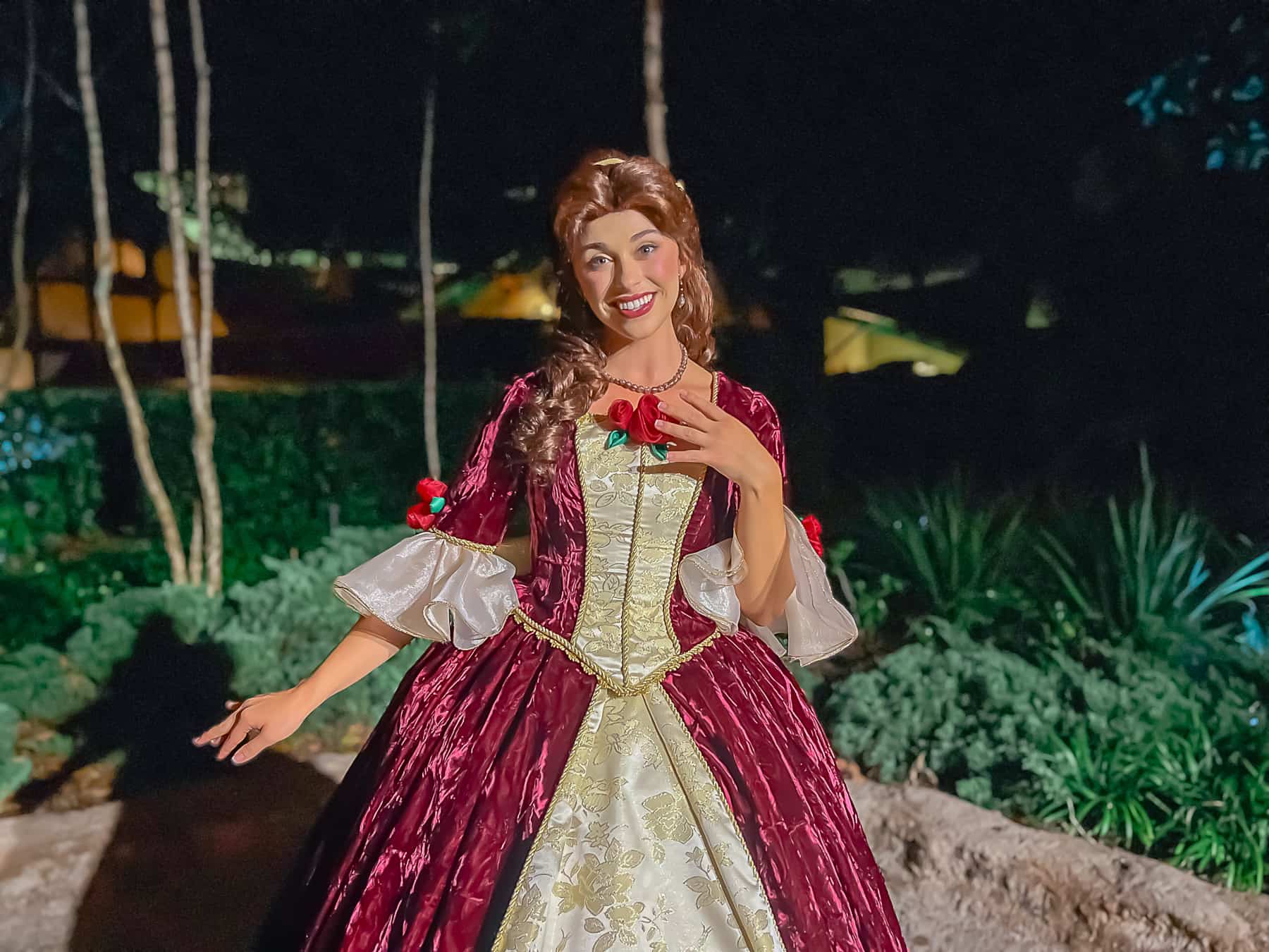 Belle in her holiday dress at Mickey's Very Merry Christmas Party 