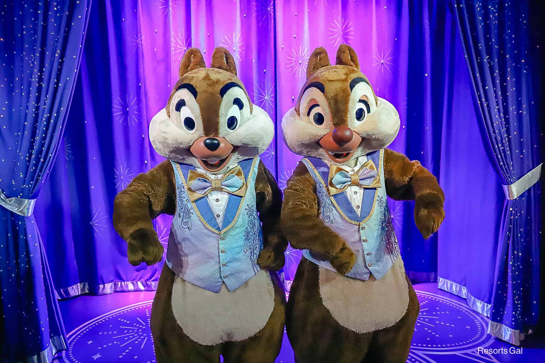 Chip and Dale wearing their 50th anniversary costumes