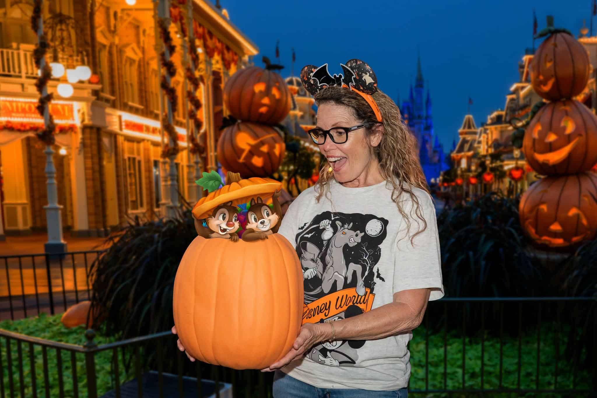 a new Magic Shot for Mickey's Not So Scary Halloween Party with Chip and Dale in a pumpkin