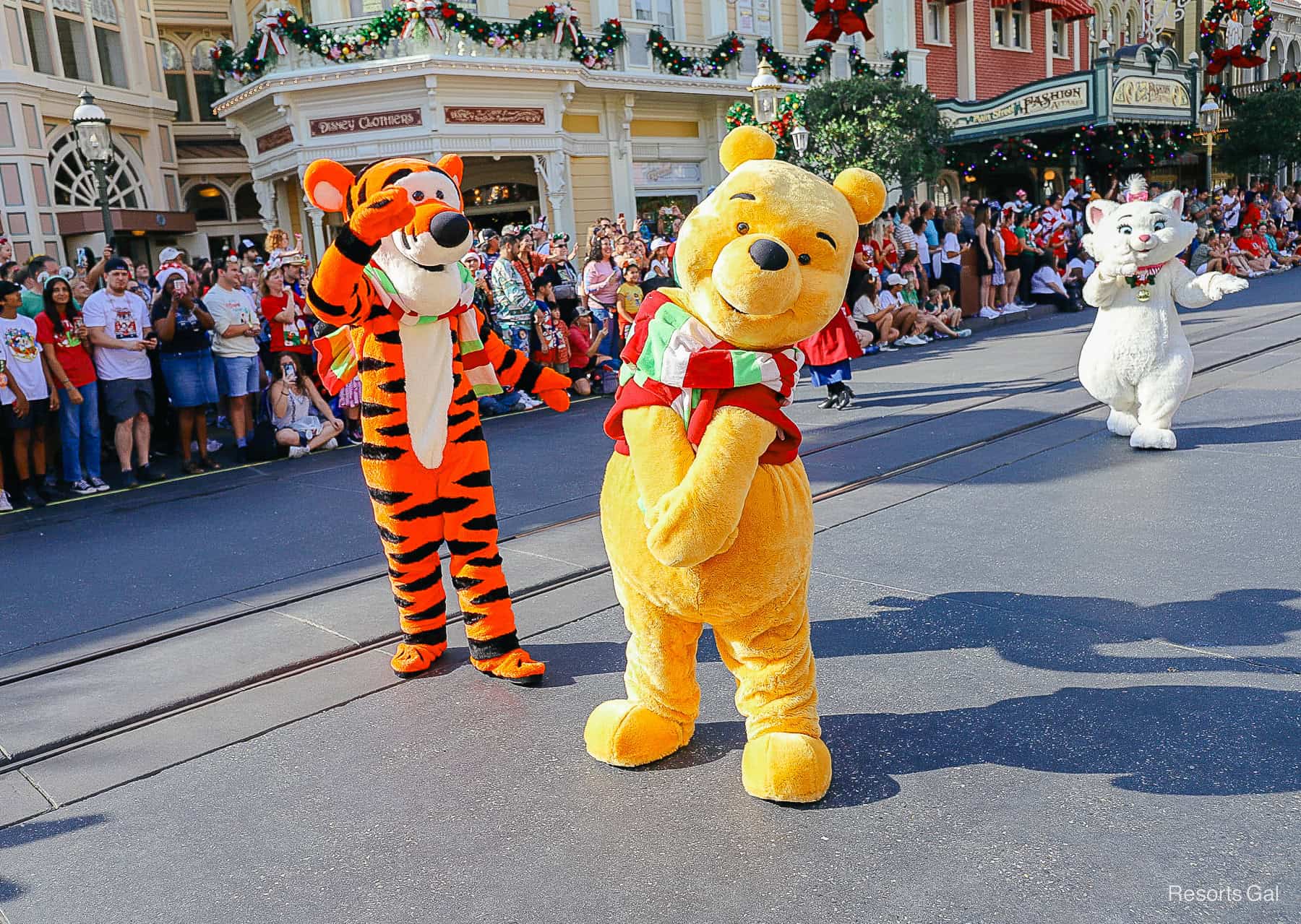 characters in Mickey's Once Upon a Christmastime Parade at Disney World