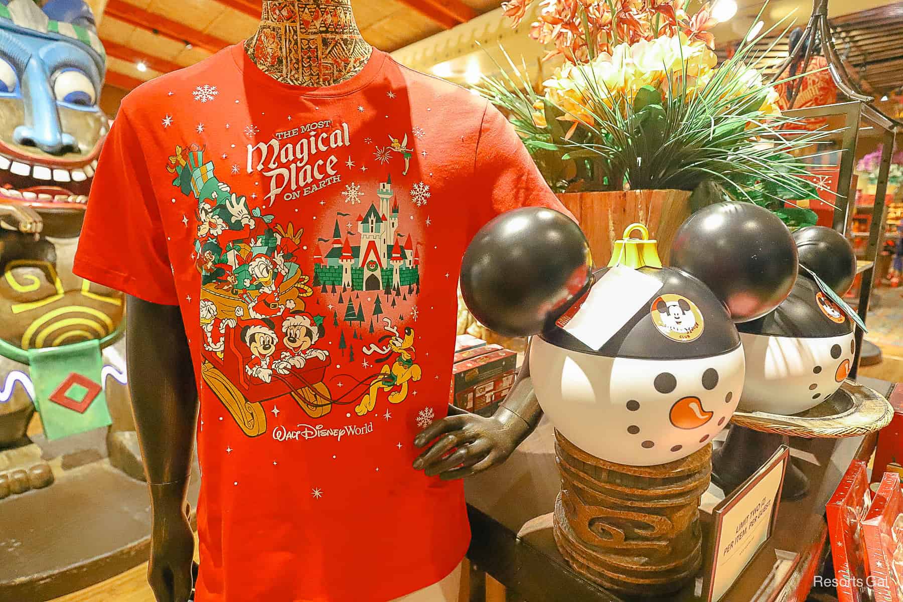 the red holiday t-shirt on display 