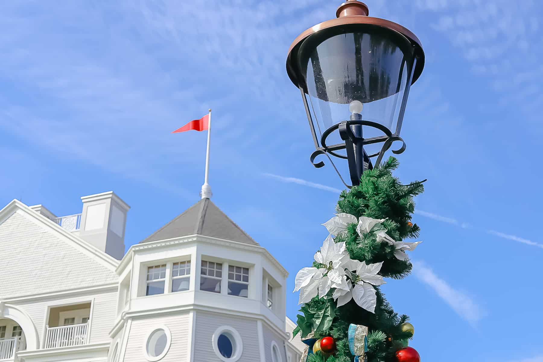 artsy photo with light pole and flag from Disney's Yacht Club 