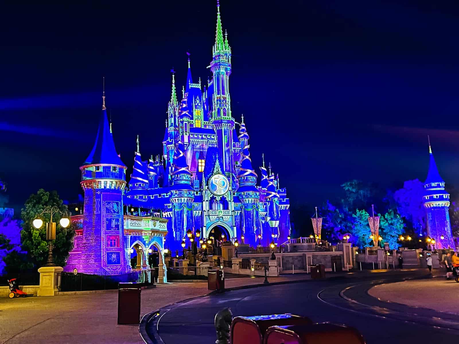 Cinderella Castle during Magic Kingdom After Hours with no guests in the area. 