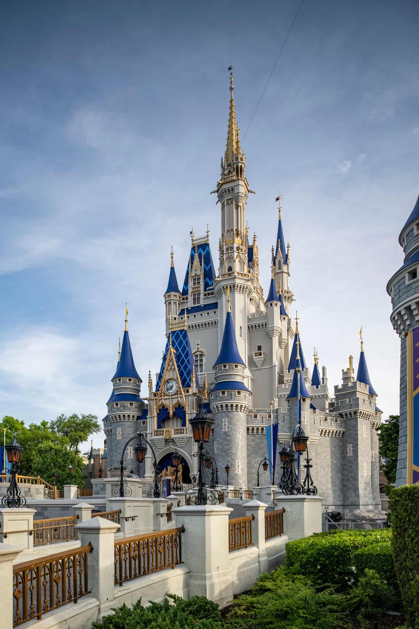 front right side angle that shows roofing details for Cinderella Casle