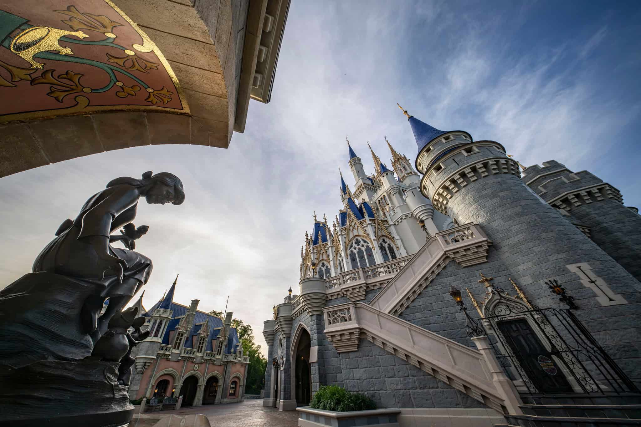 Cinderella Castle ground to sky angle with Cinderella's Fountain