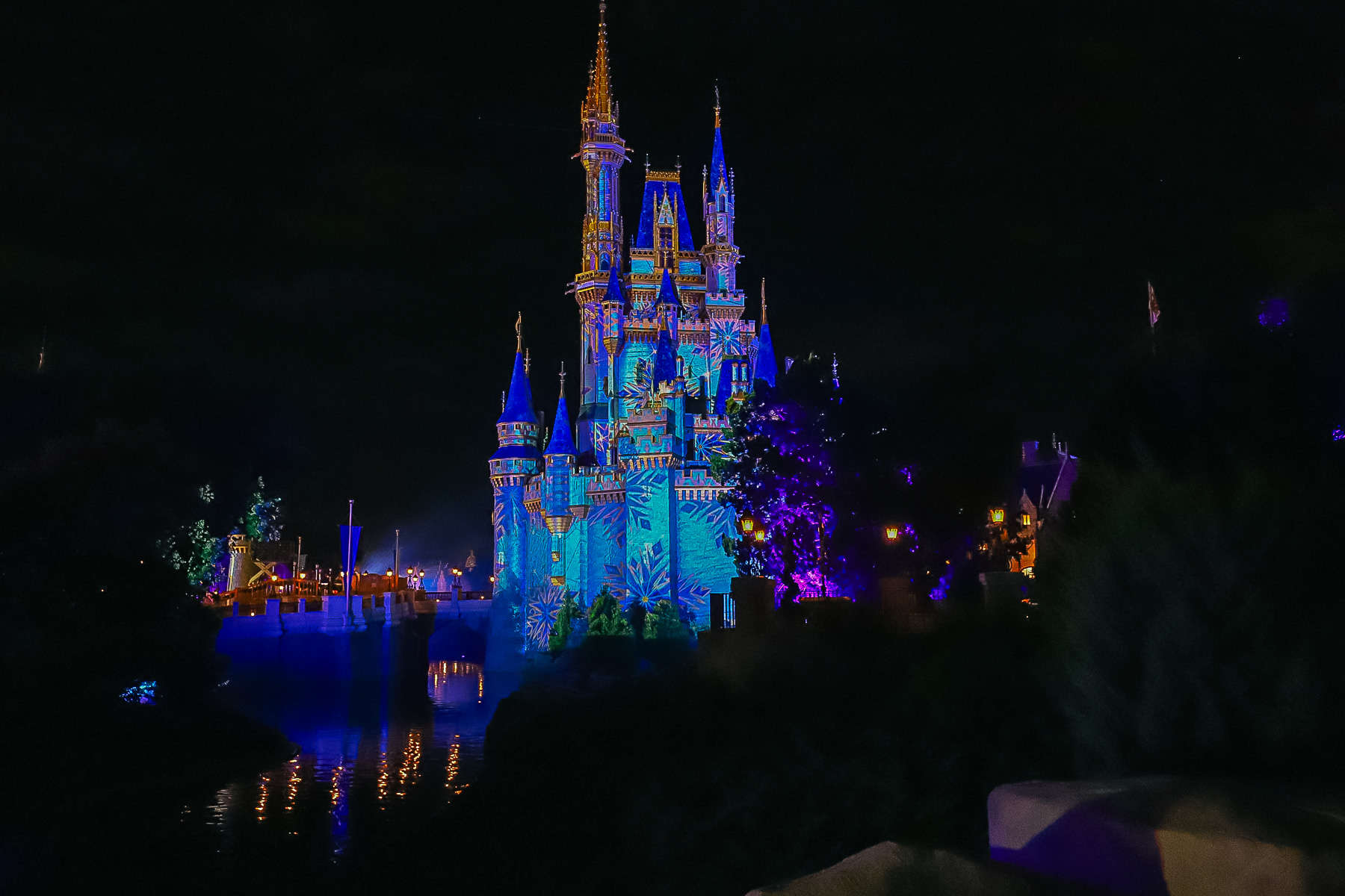 projections on Cinderella Castle at night 