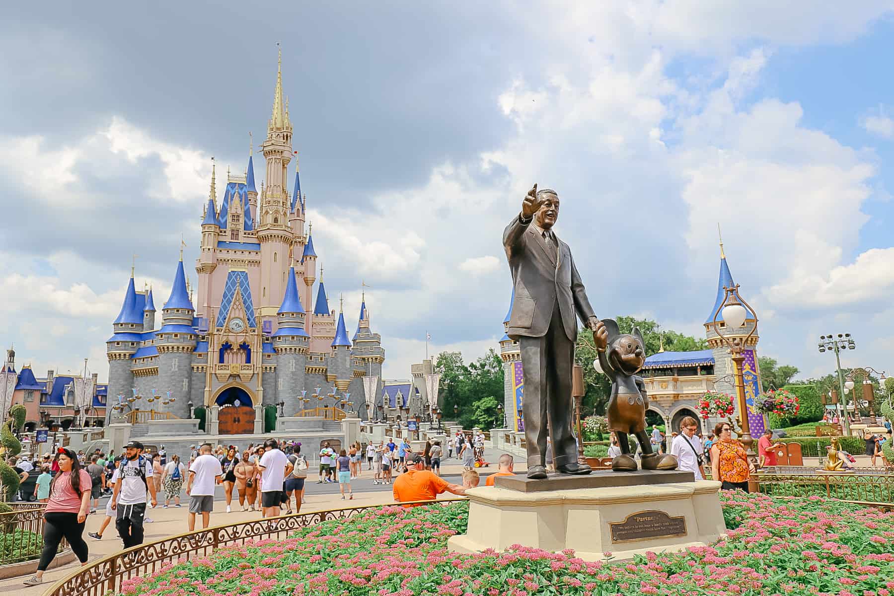 Partners Statue in front of Cinderella Castle with Walt Disney and Mickey Mouse
