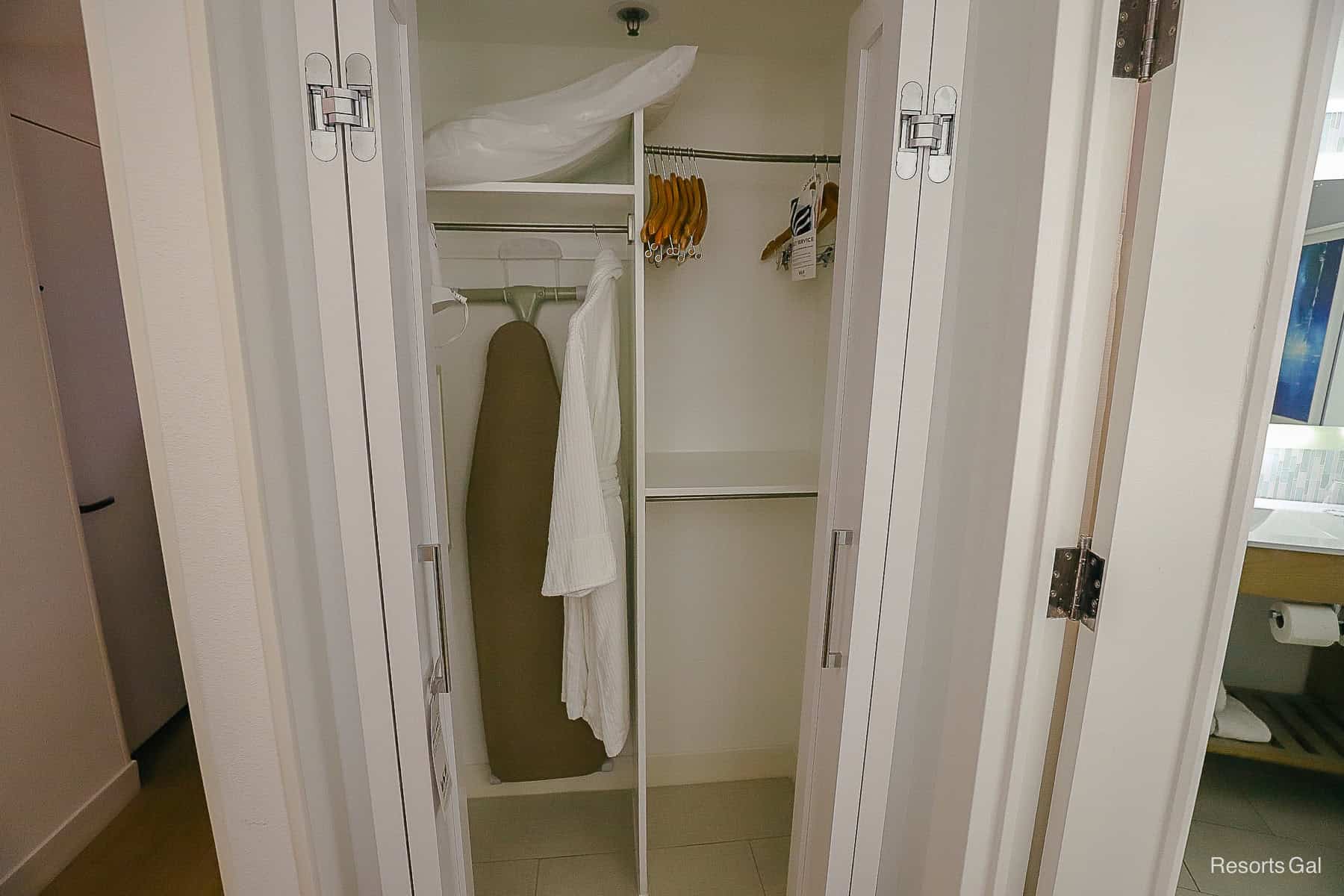 the closet area of the guest room at the Swan Hotel 