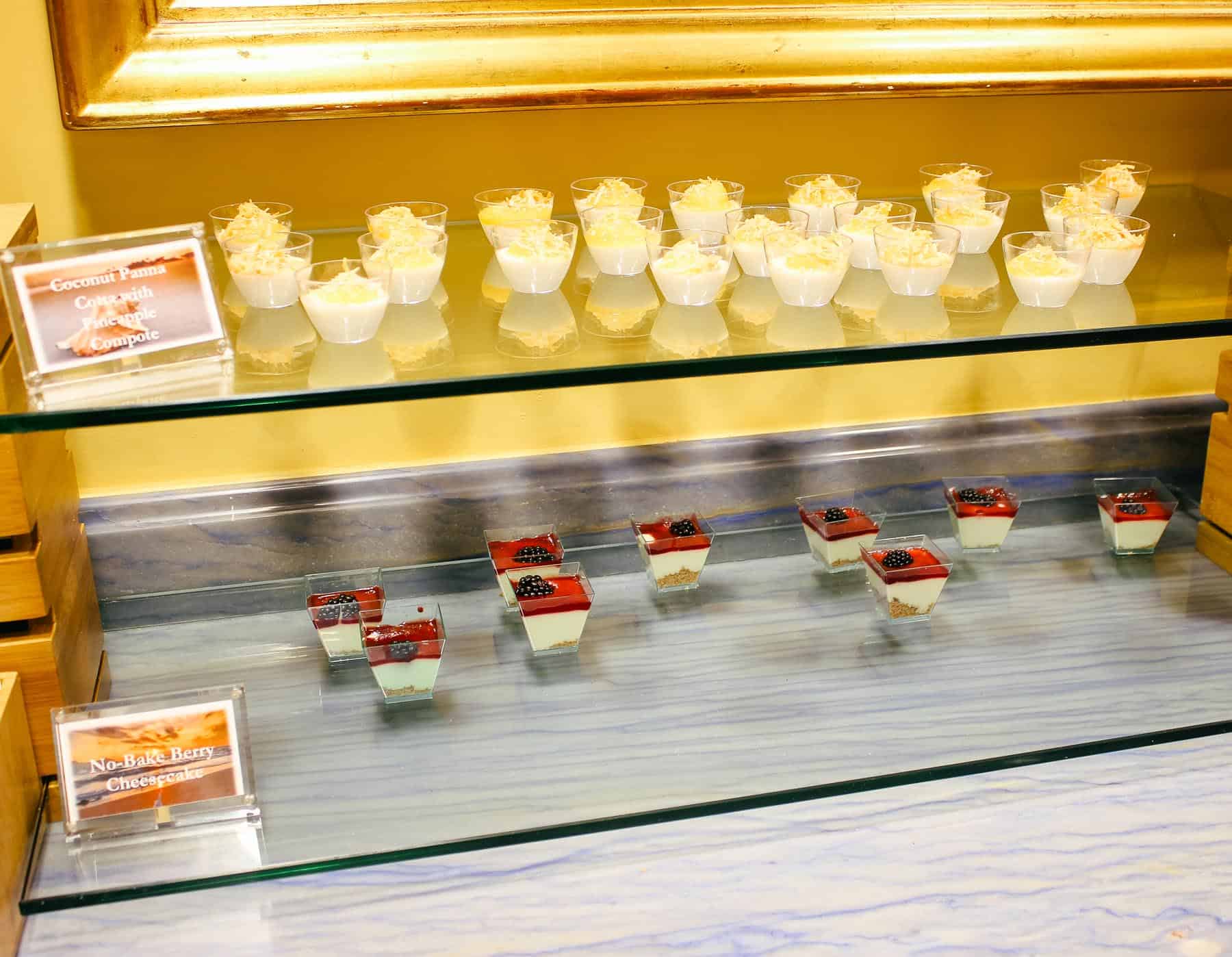 two desserts on shelves during the evening dessert hour at Beach Club 