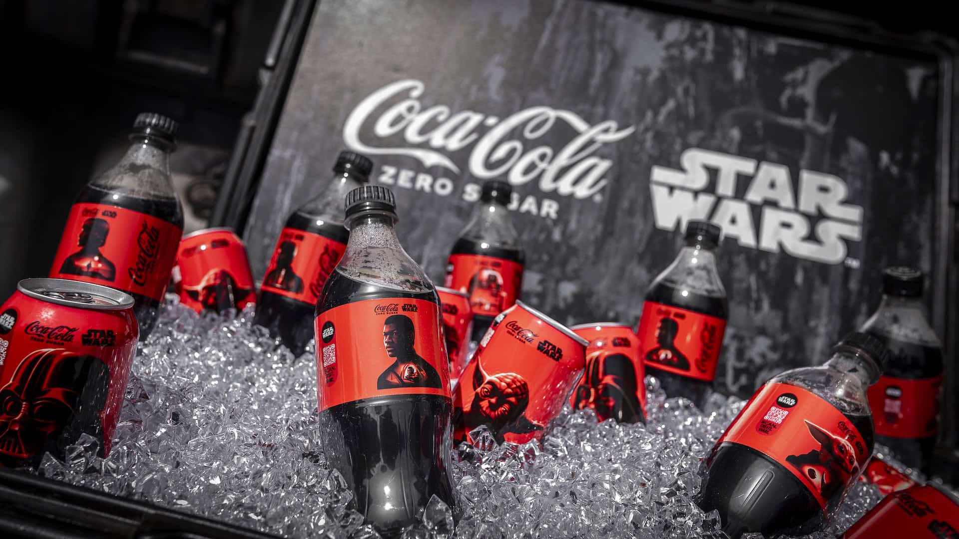 coke bottles on ice with Star Wars Wrapped designs