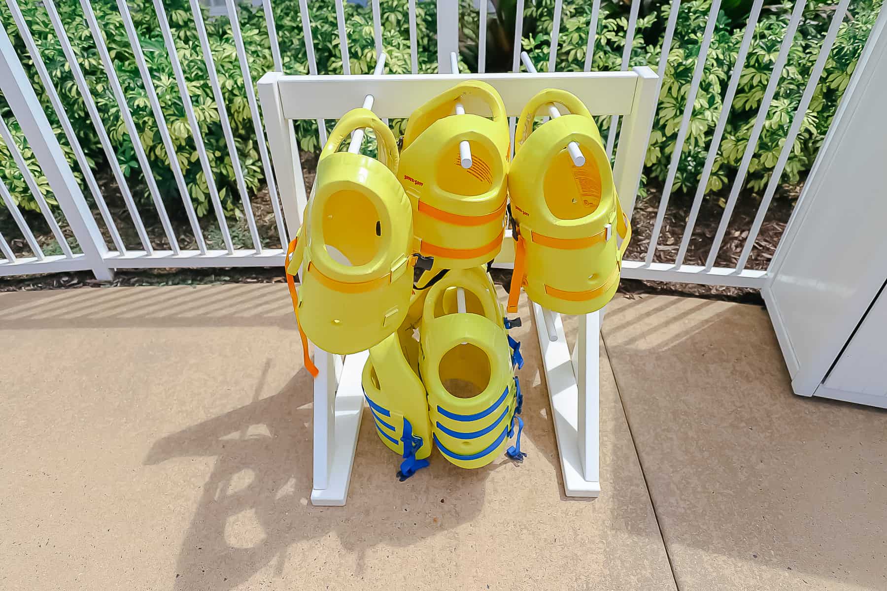complimentary lifejacket stand near the pool