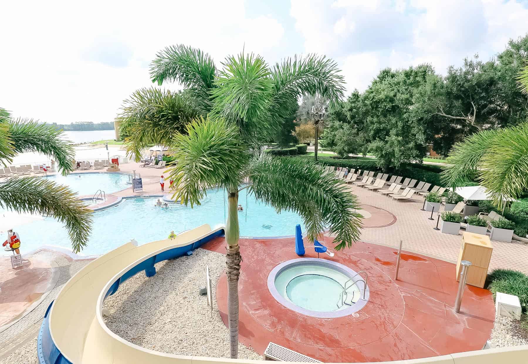 water slide exiting to the Feature Pool 