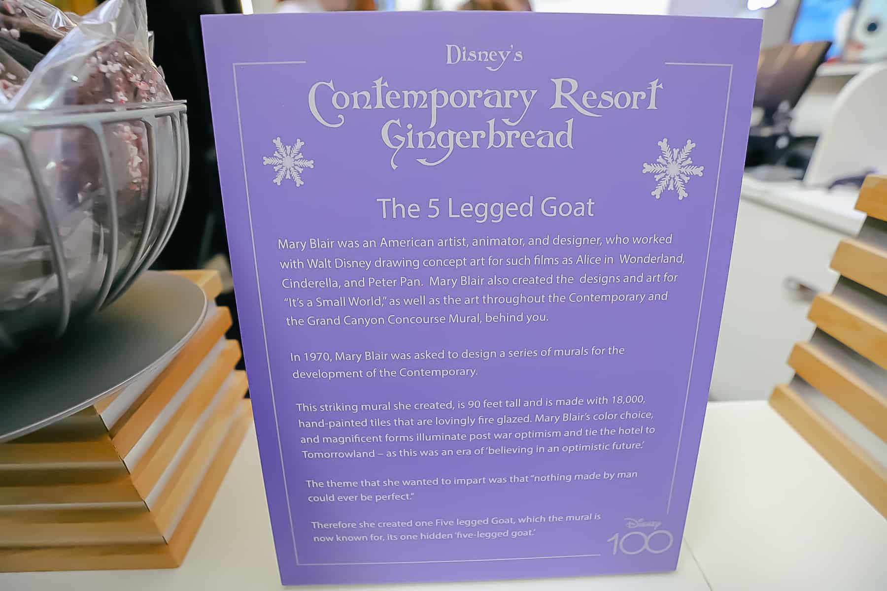 A sign that shares the story of the 5-legged goat at Disney's Contemporary. 