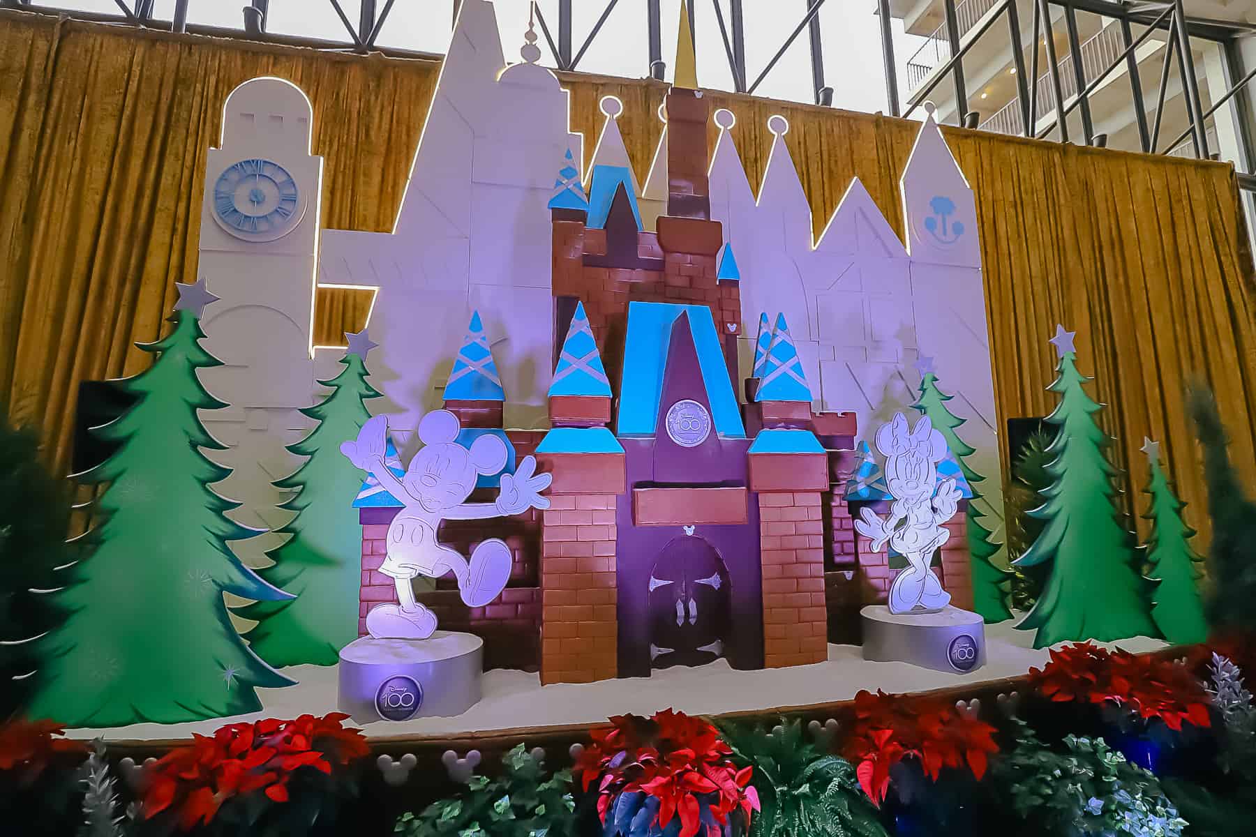 View from the side of the gingerbread display on the Grand Concourse floor at Disney's Contemporary. 