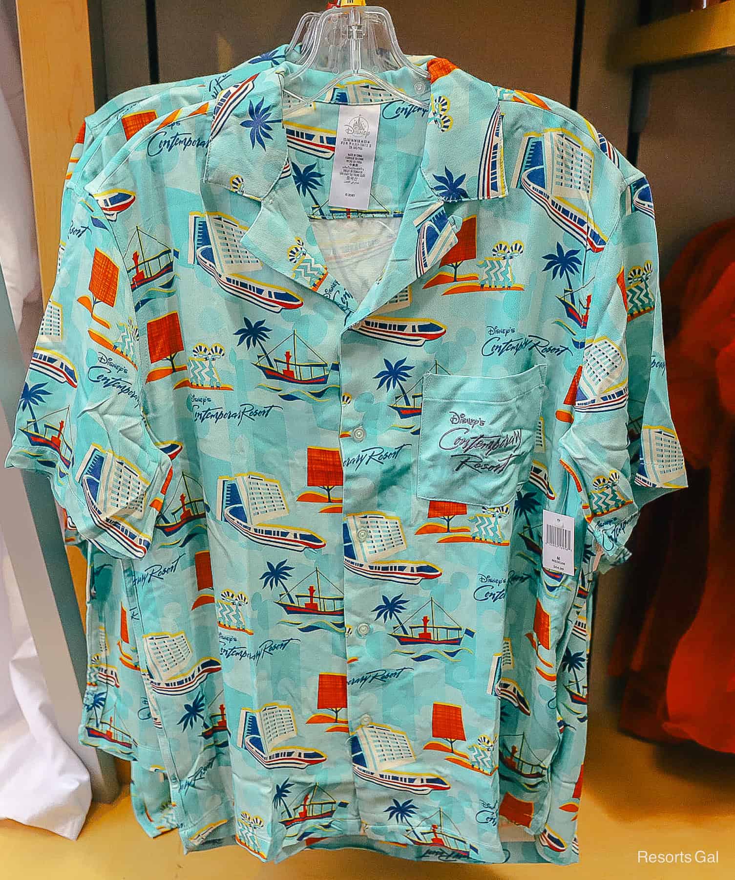 a men's button up shirt with collar featuring Disney's Contemporary Resort