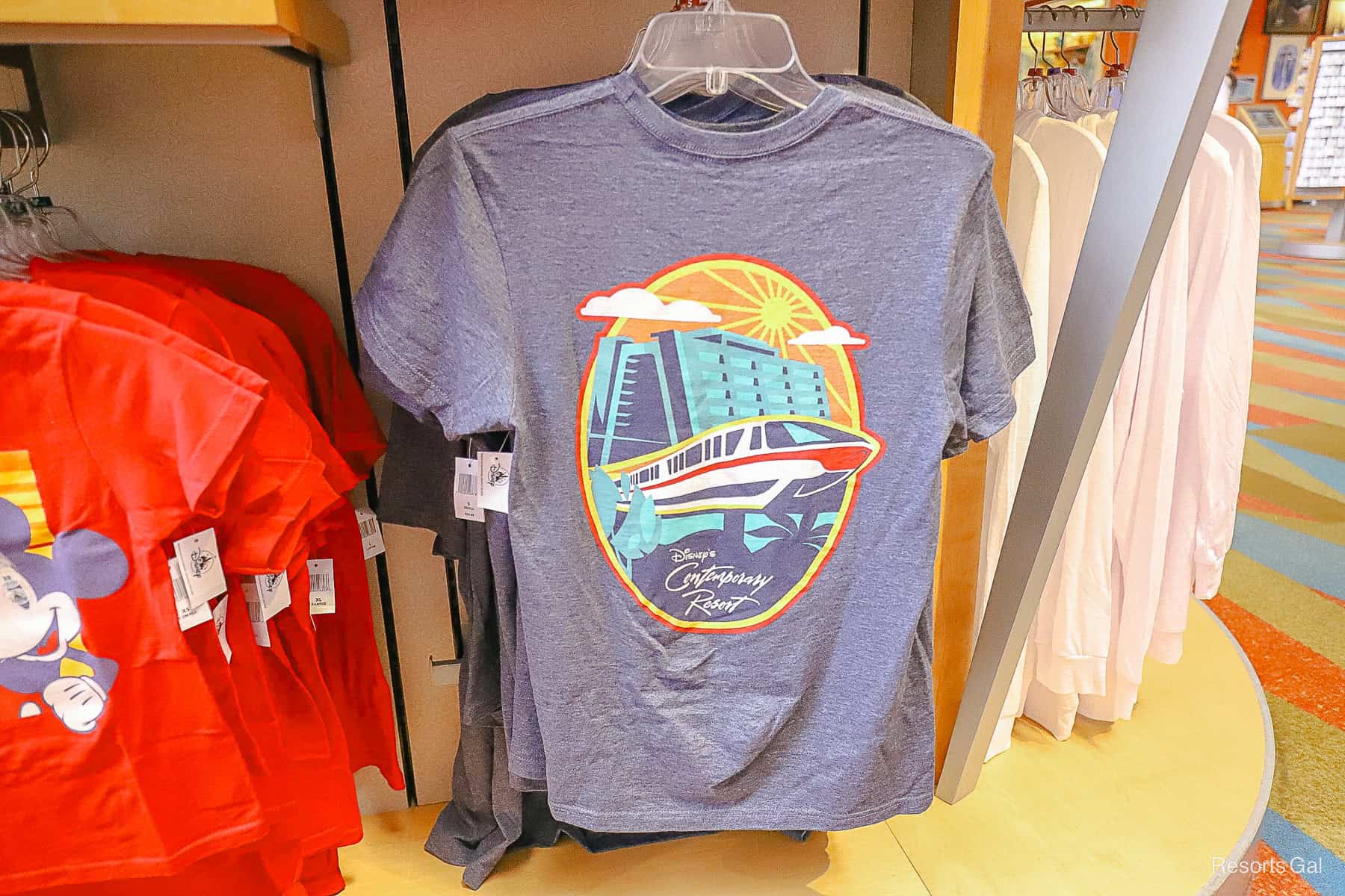the back side of the logo t-shirt features monorail red with the sunshine