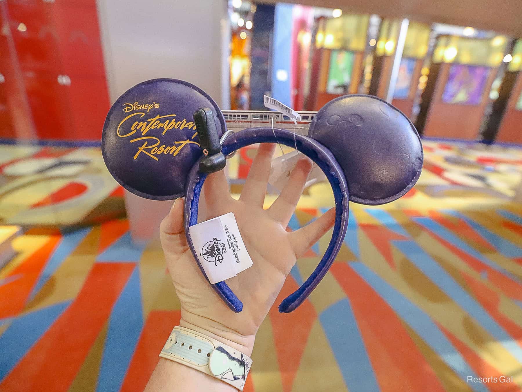 the back of the Minnie Ears has the resort's logo and hidden Mickey's