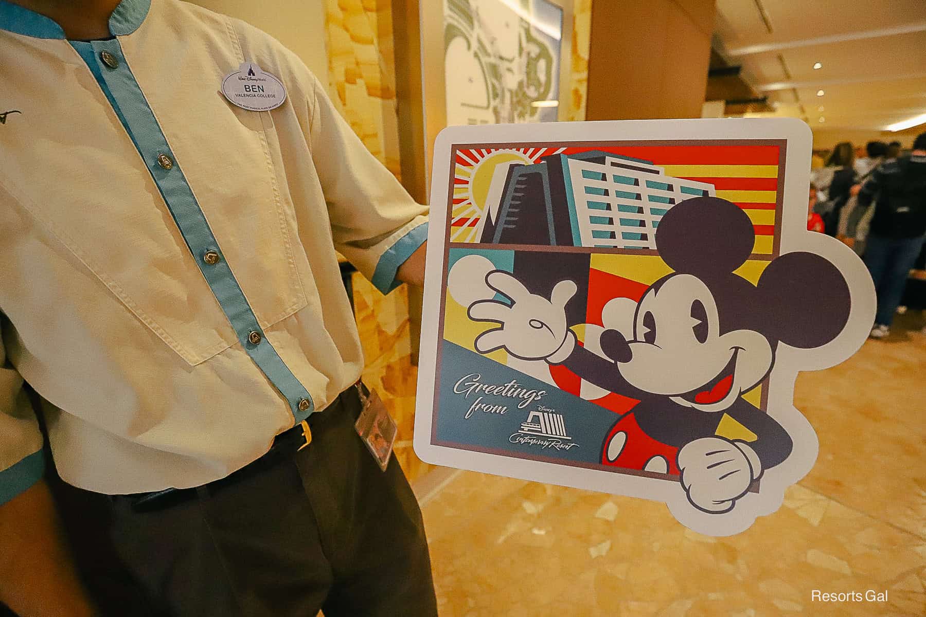photo prop with Mickey that says Greetings from Disney's Contemporary Resort 